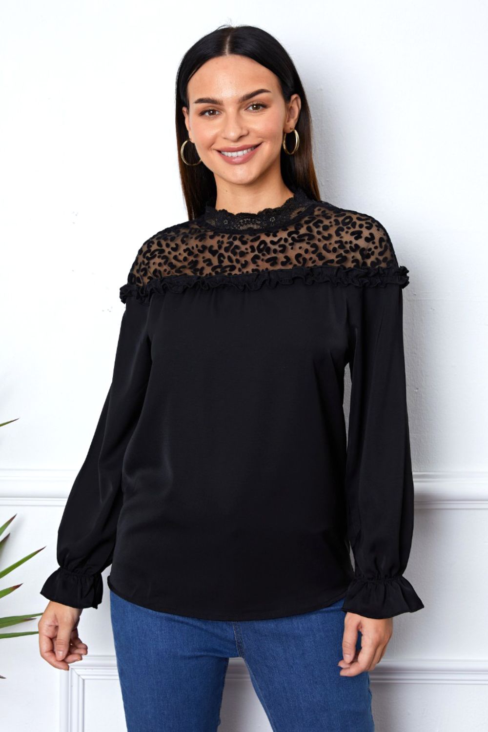 SORTYGO - Elegant Noir Lace Detail Blouse in Black