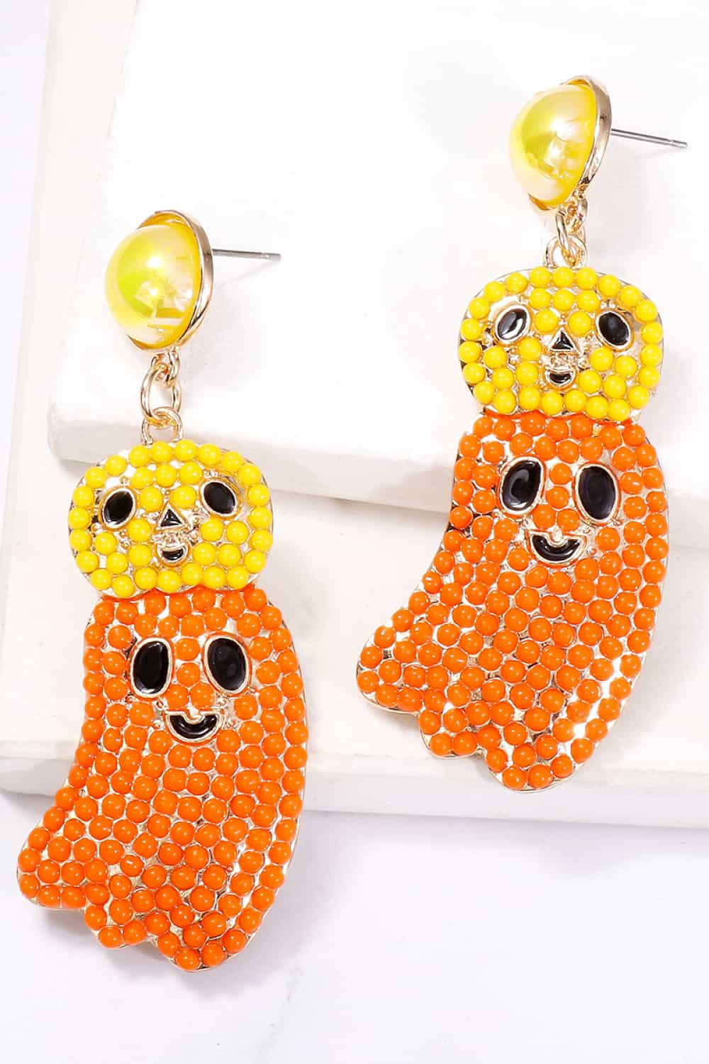 SORTYGO - Smiling Ghost and Pumpkin Drop Earrings in