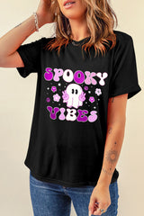 SORTYGO - Spooky Vibes Ghost Graphic T-Shirt in Black