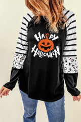 SORTYGO - Happy Halloween Striped Sleeve Long Sleeve T-Shirt in