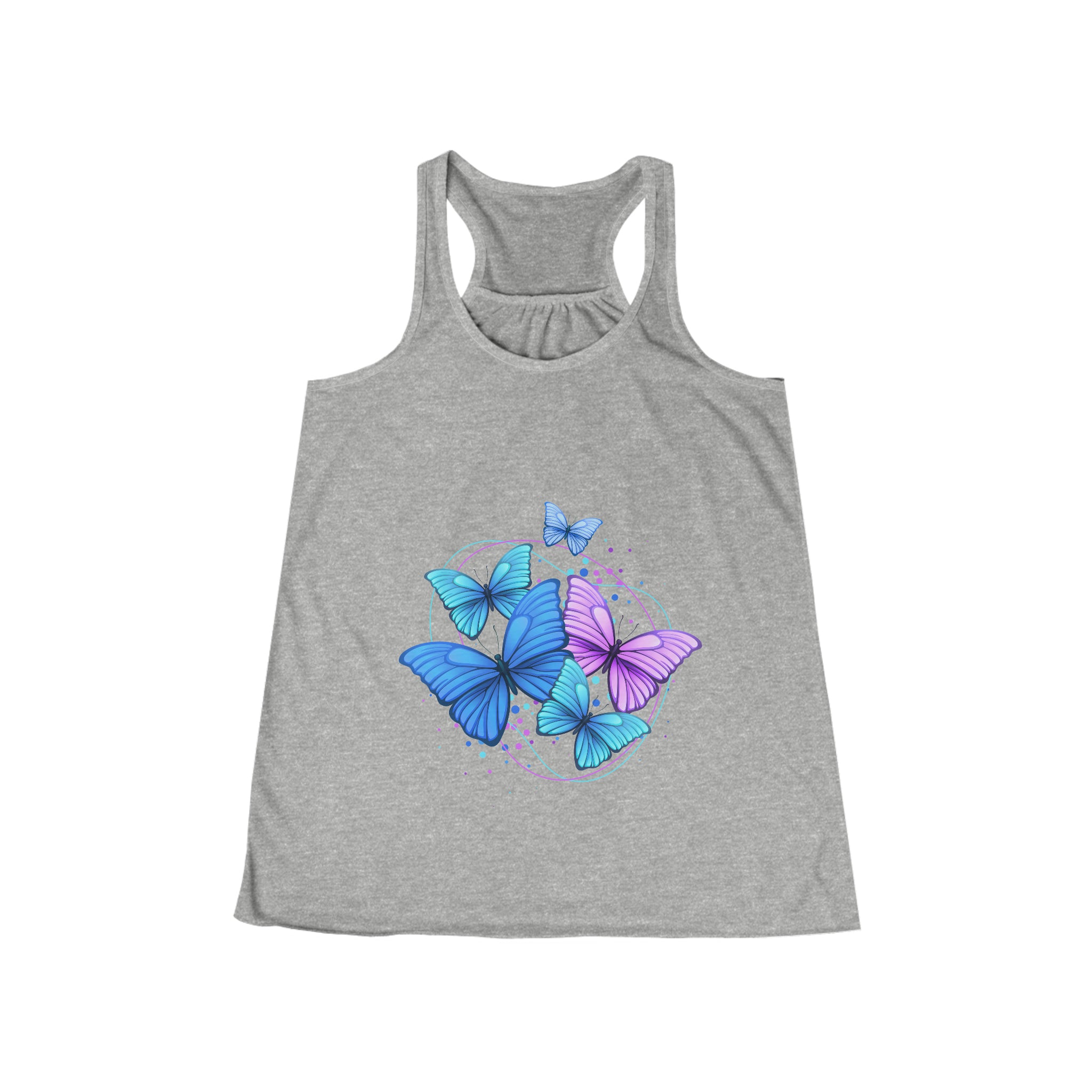 SORTYGO - Fluttering Beauty Butterfly Women Flowy Racerback Tank in Athletic Heather