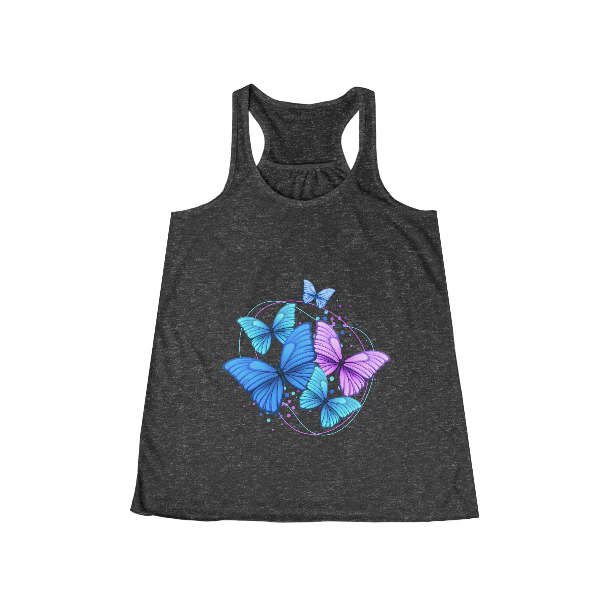 SORTYGO - Fluttering Beauty Butterfly Women Flowy Racerback Tank in Dark Grey Heather