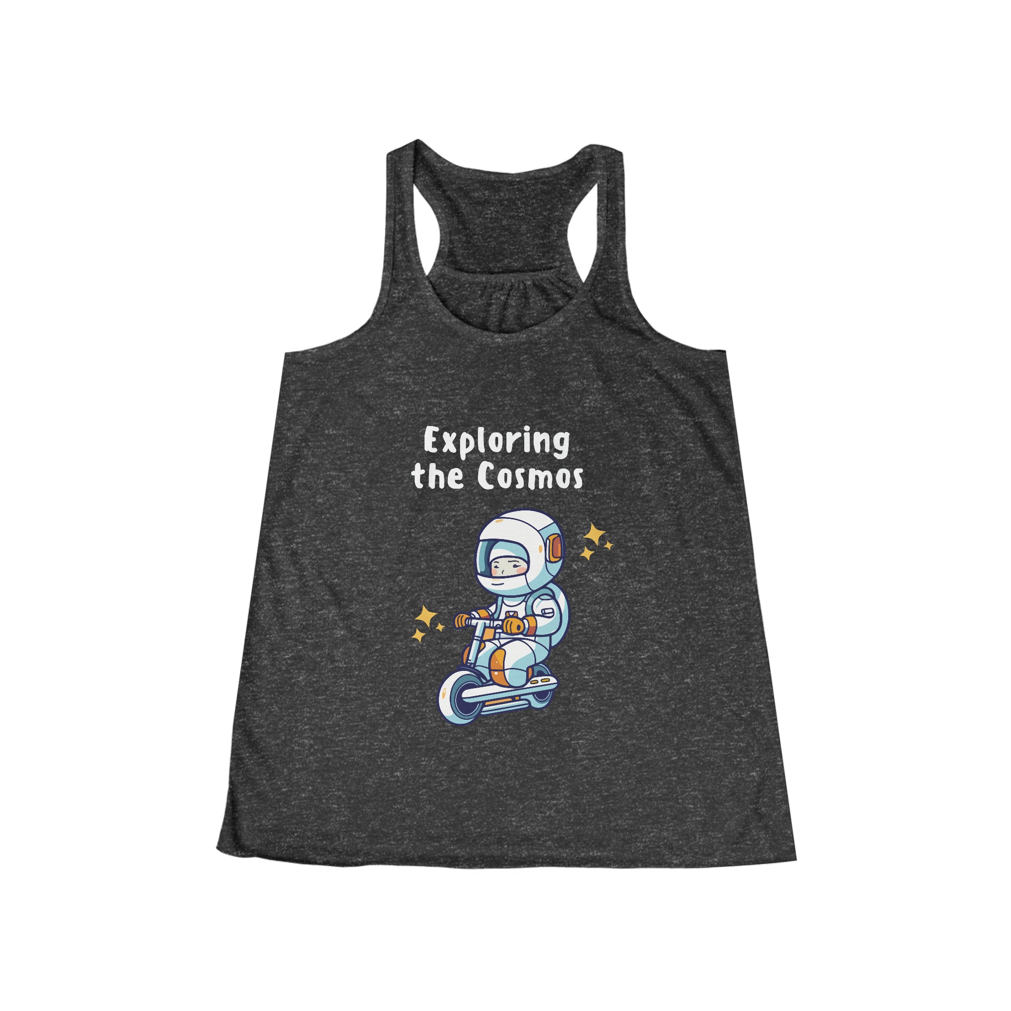 SORTYGO - Exploring The Cosmos Women Flowy Racerback Tank in Dark Grey Heather