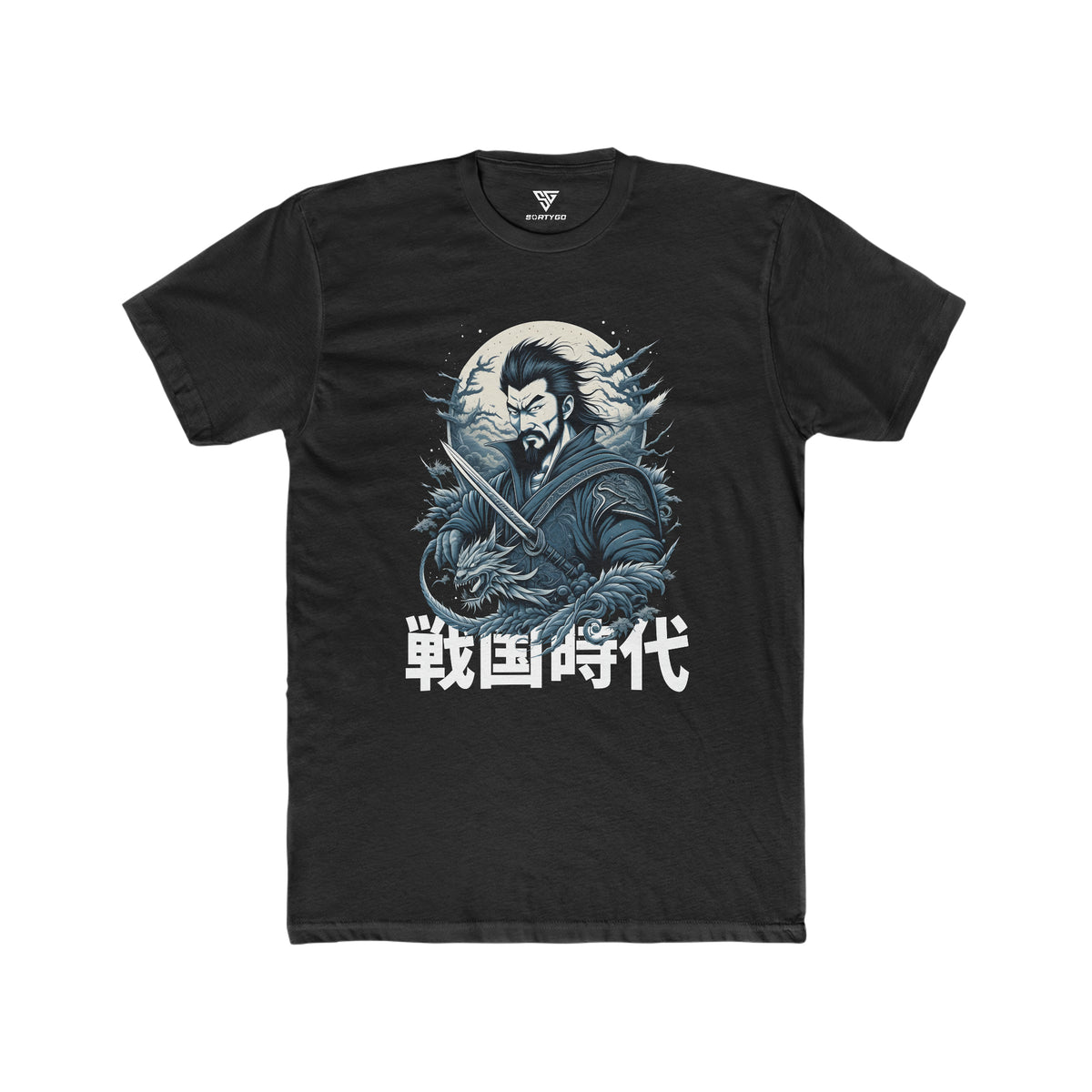 SORTYGO - Japanese Warrior Men Fitted T-Shirt in Solid Black