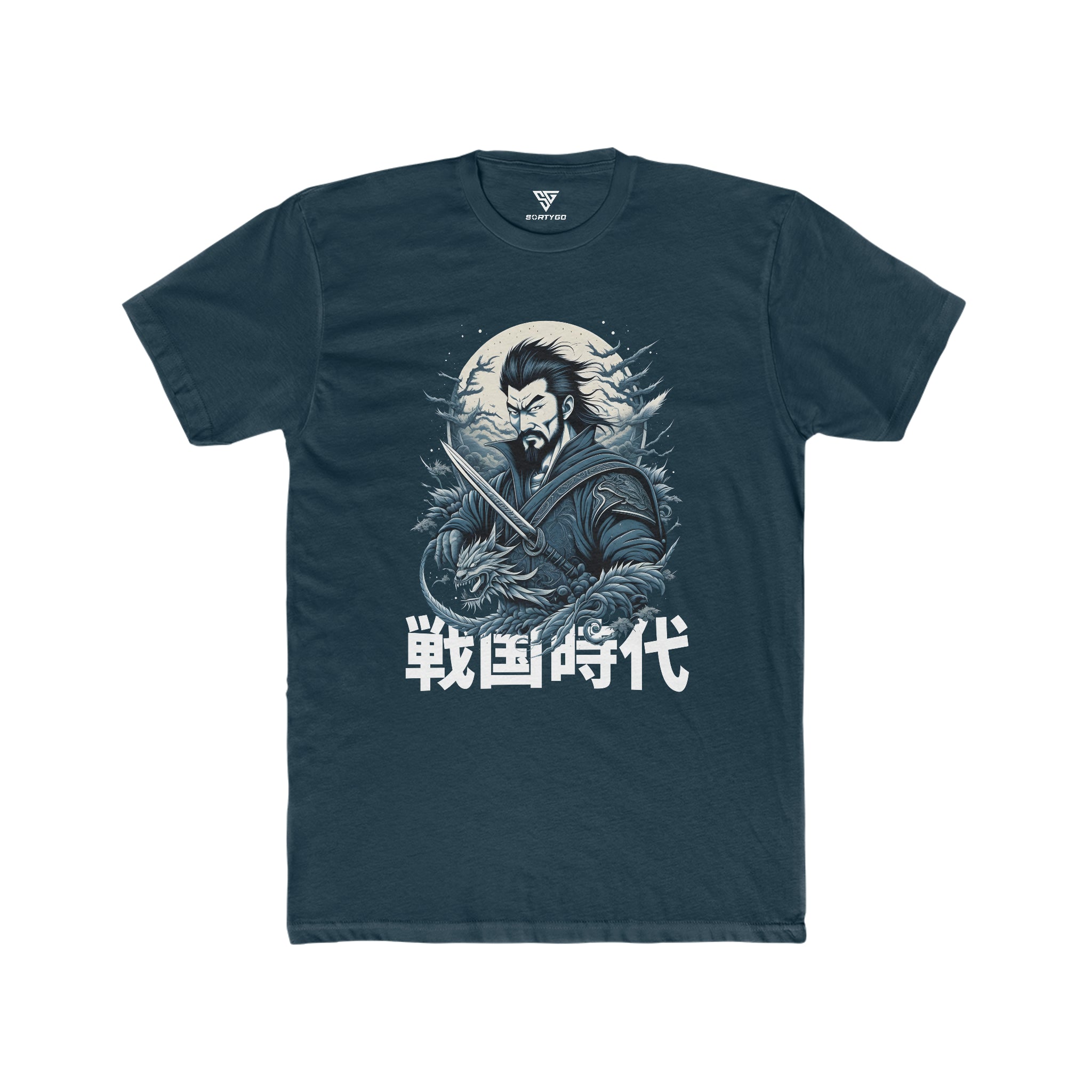 SORTYGO - Japanese Warrior Men Fitted T-Shirt in Solid Midnight Navy