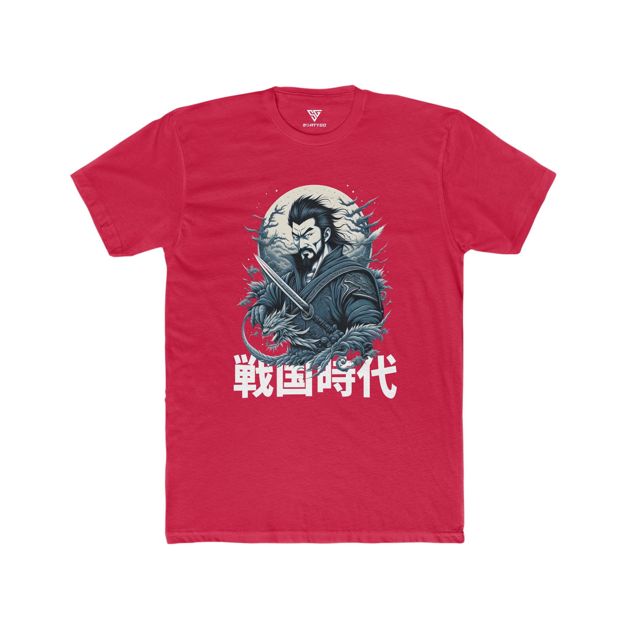 SORTYGO - Japanese Warrior Men Fitted T-Shirt in Solid Red