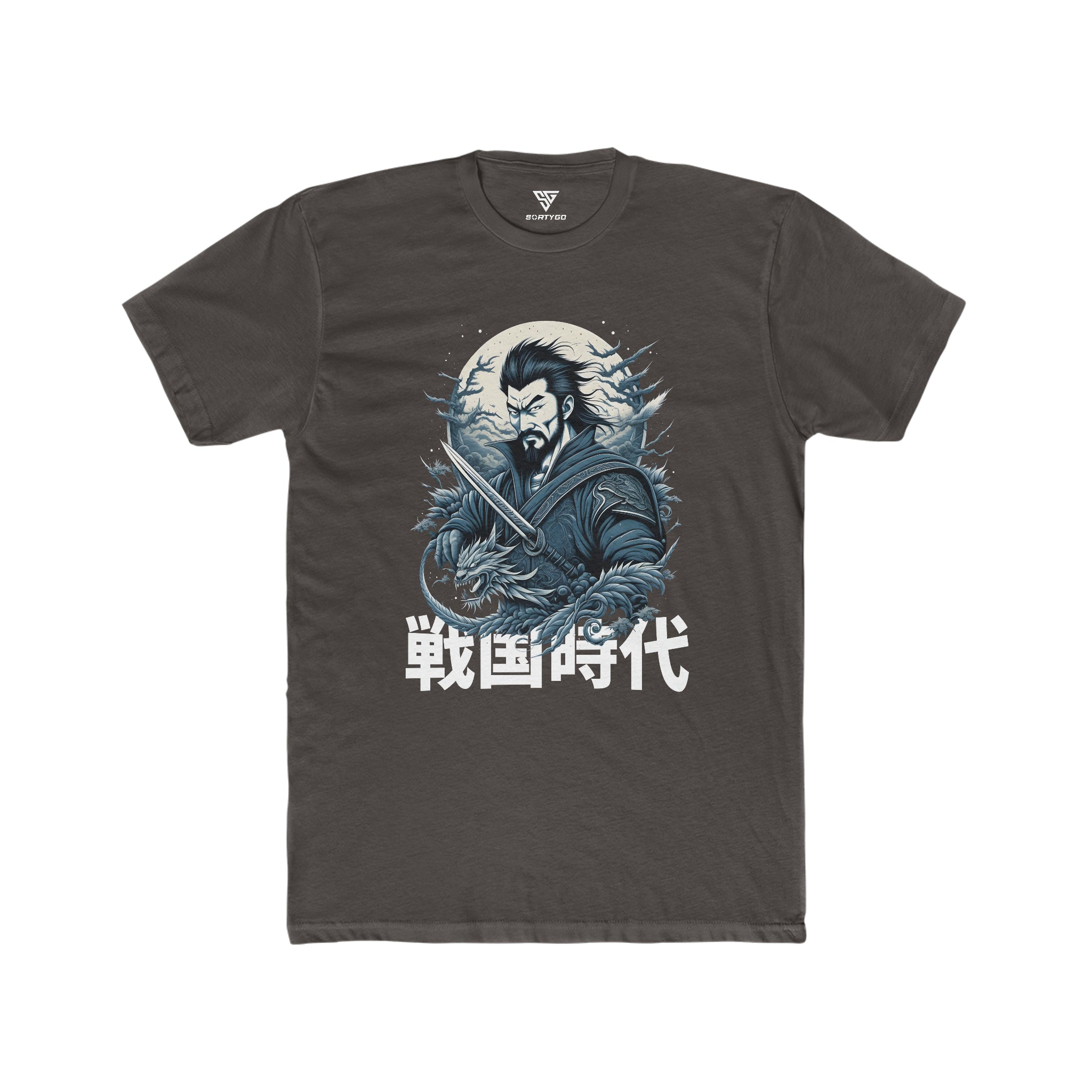 SORTYGO - Japanese Warrior Men Fitted T-Shirt in Solid Dark Chocolate