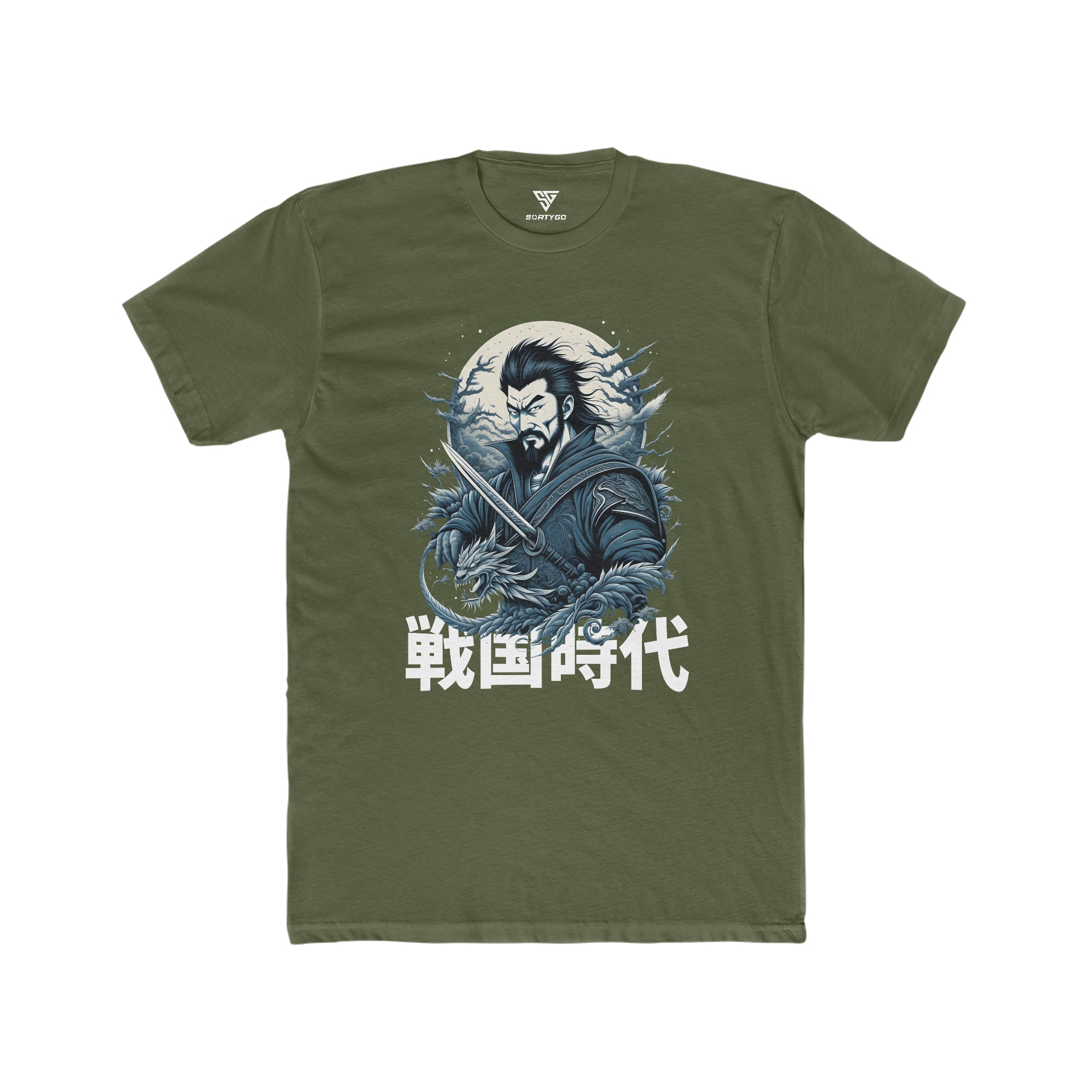 SORTYGO - Japanese Warrior Men Fitted T-Shirt in Solid Military Green