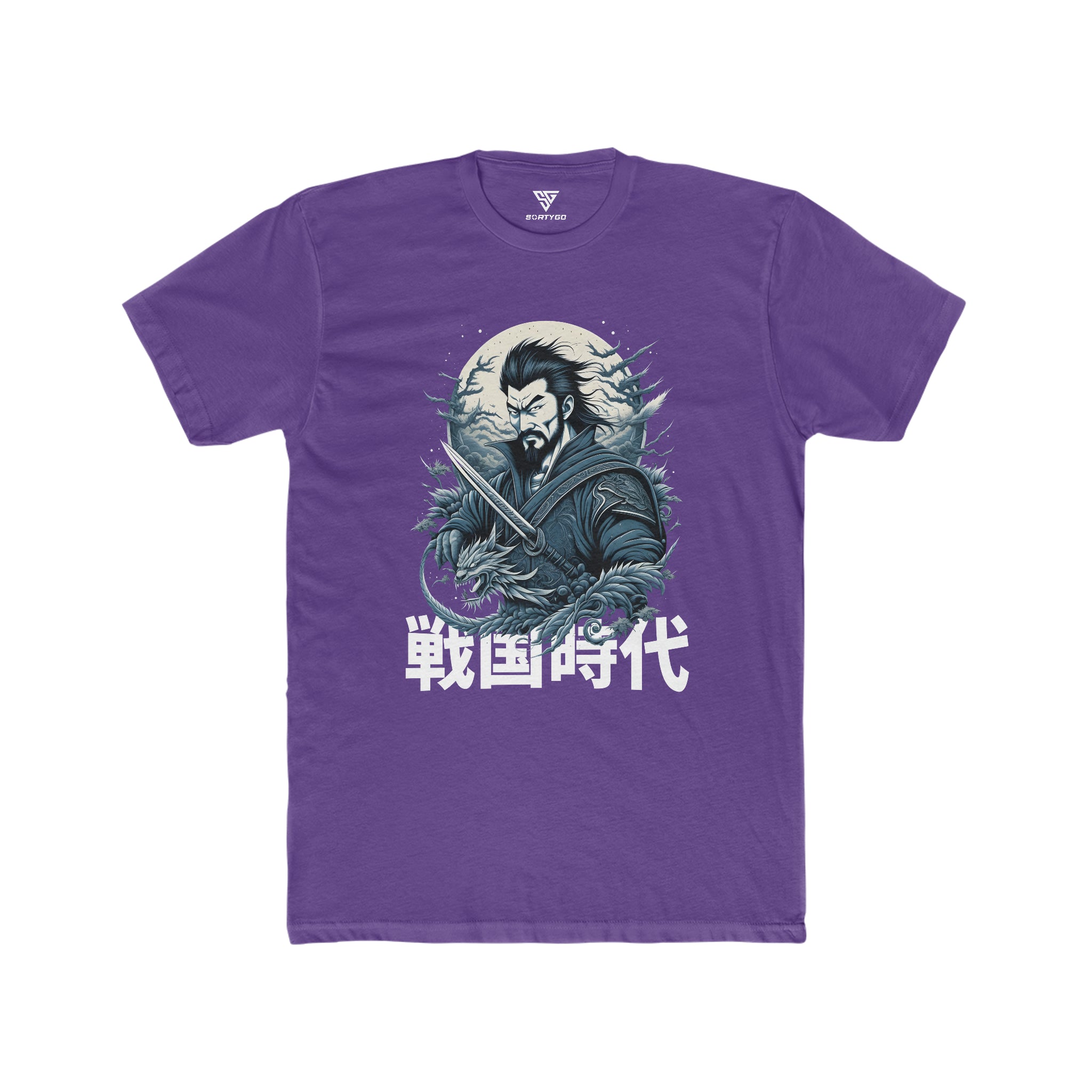 SORTYGO - Japanese Warrior Men Fitted T-Shirt in Solid Purple Rush