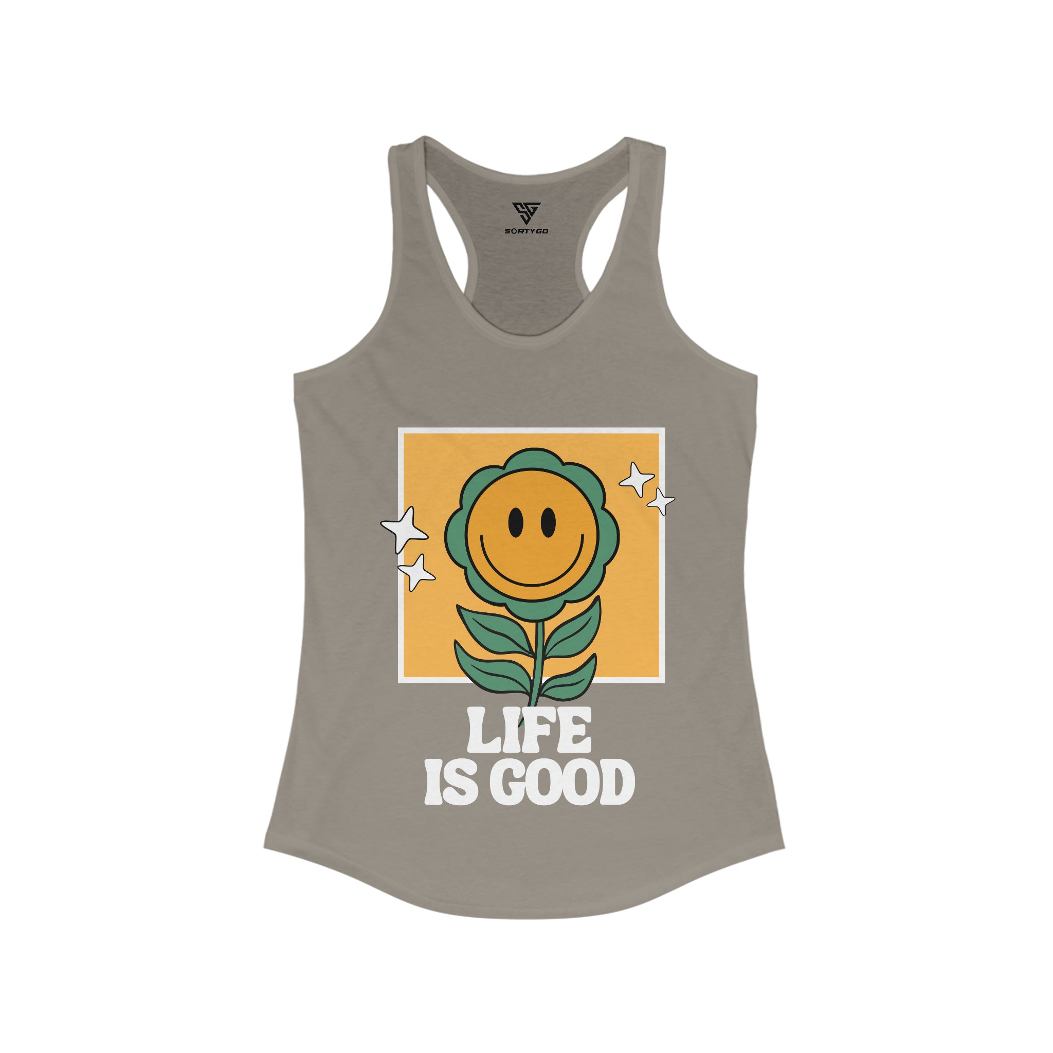 SORTYGO - Life is Good Women Ideal Racerback Tank in Solid Warm Gray