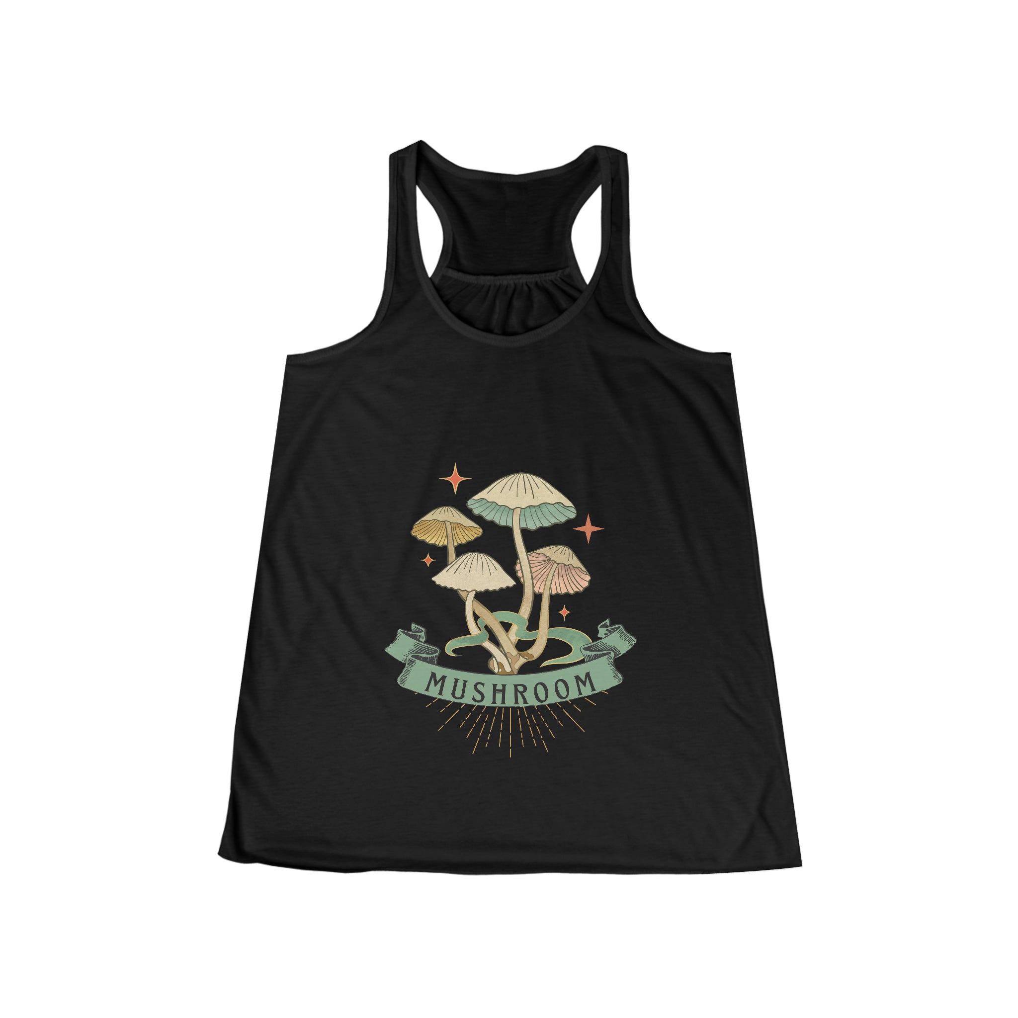 SORTYGO - Mushroom Women Flowy Racerback Tank in Black