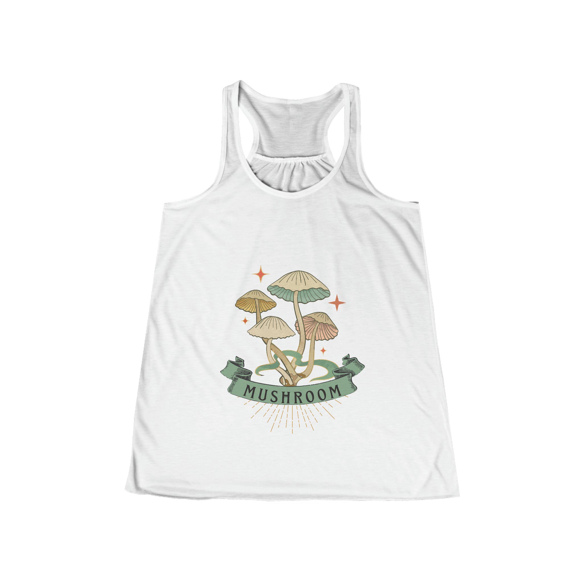 SORTYGO - Mushroom Women Flowy Racerback Tank in White