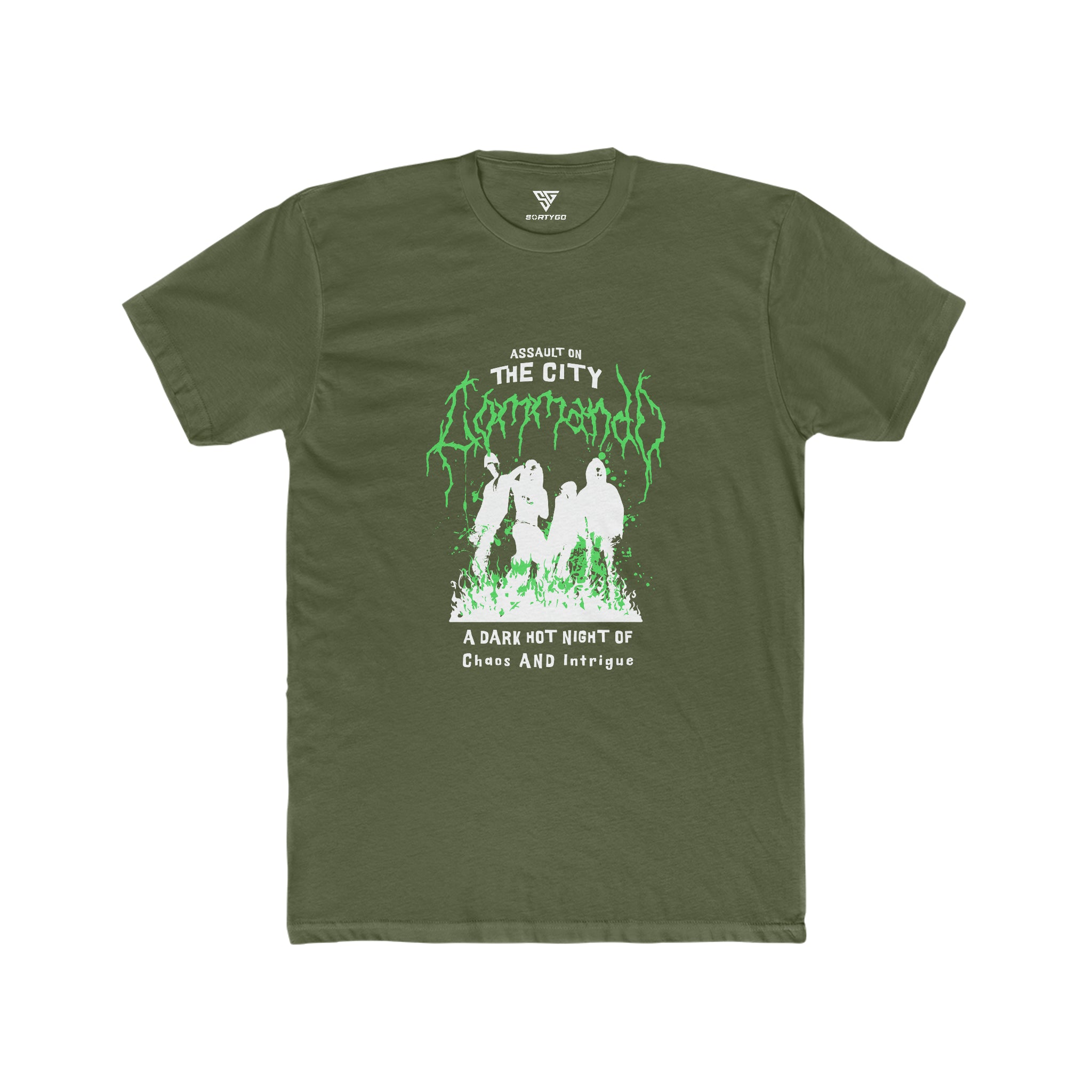 SORTYGO - On the City Men Fitted T-Shirt in Solid Military Green