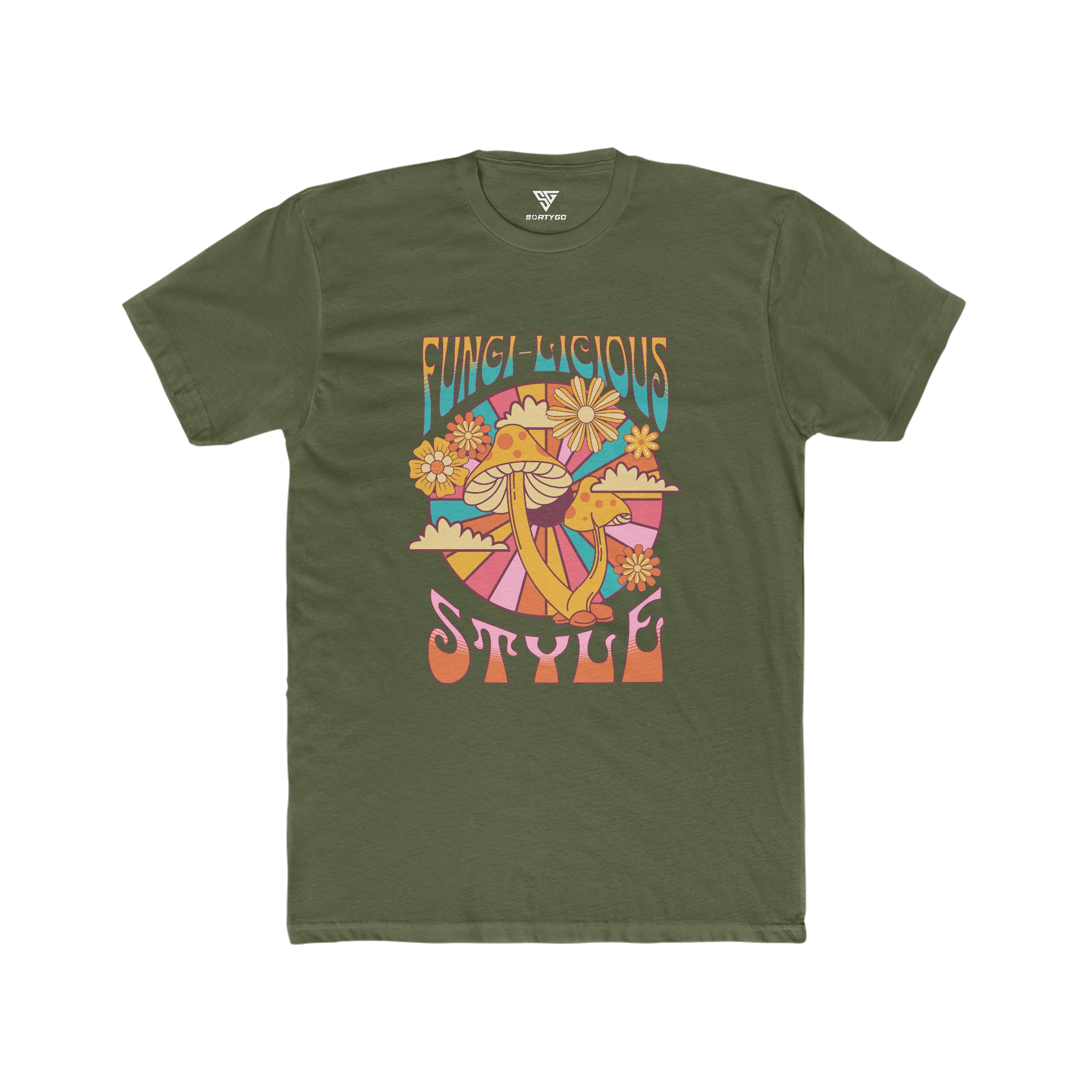 SORTYGO - Fungi-licious Style Men Fitted T-Shirt in Solid Military Green