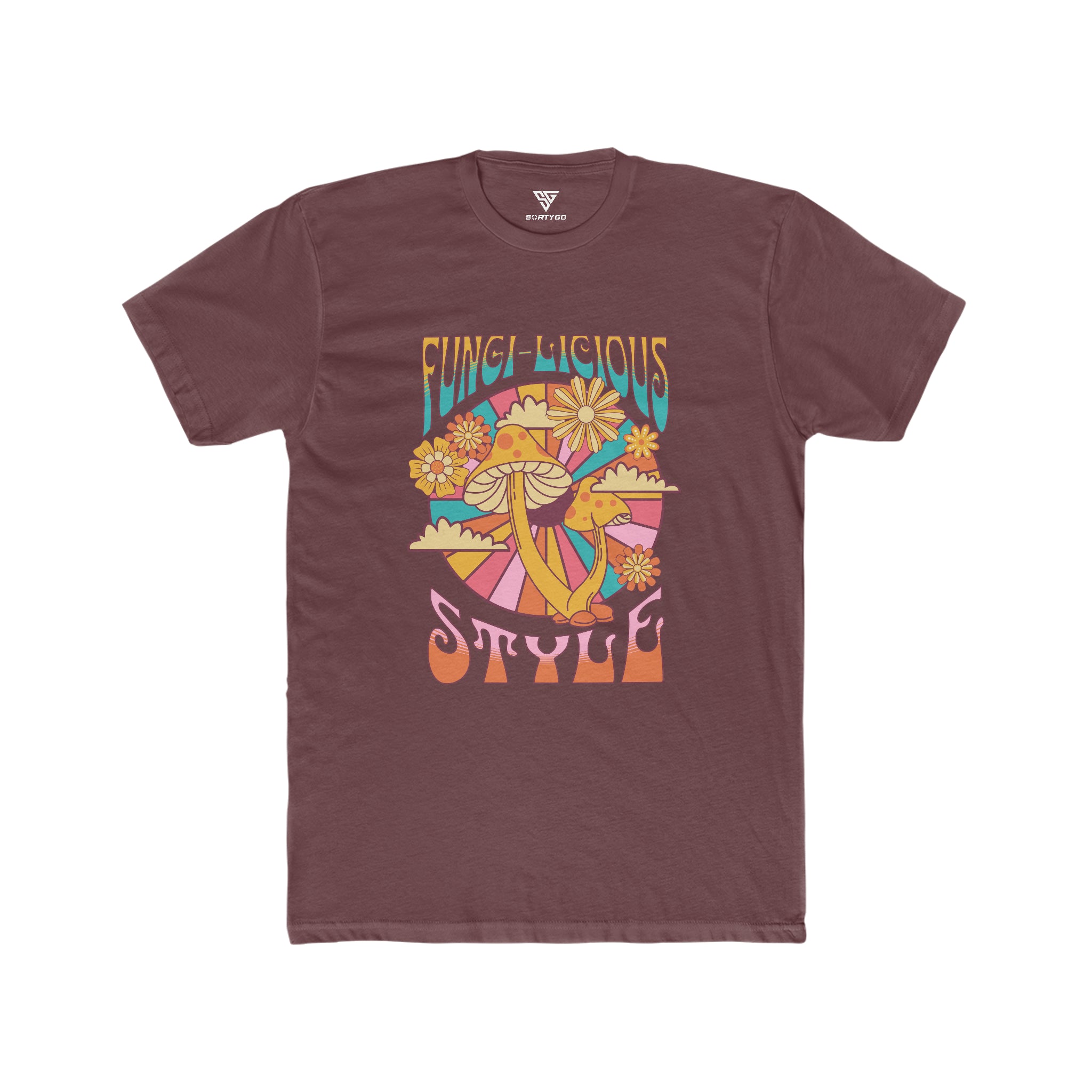 SORTYGO - Fungi-licious Style Men Fitted T-Shirt in Solid Maroon