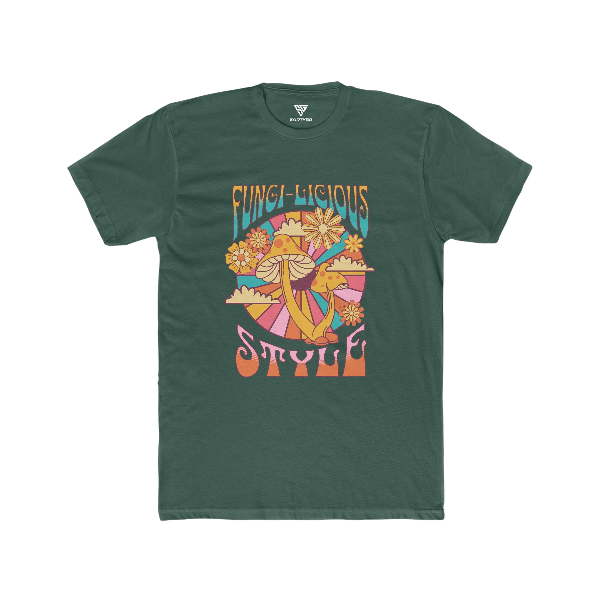 SORTYGO - Fungi-licious Style Men Fitted T-Shirt in Solid Forest Green