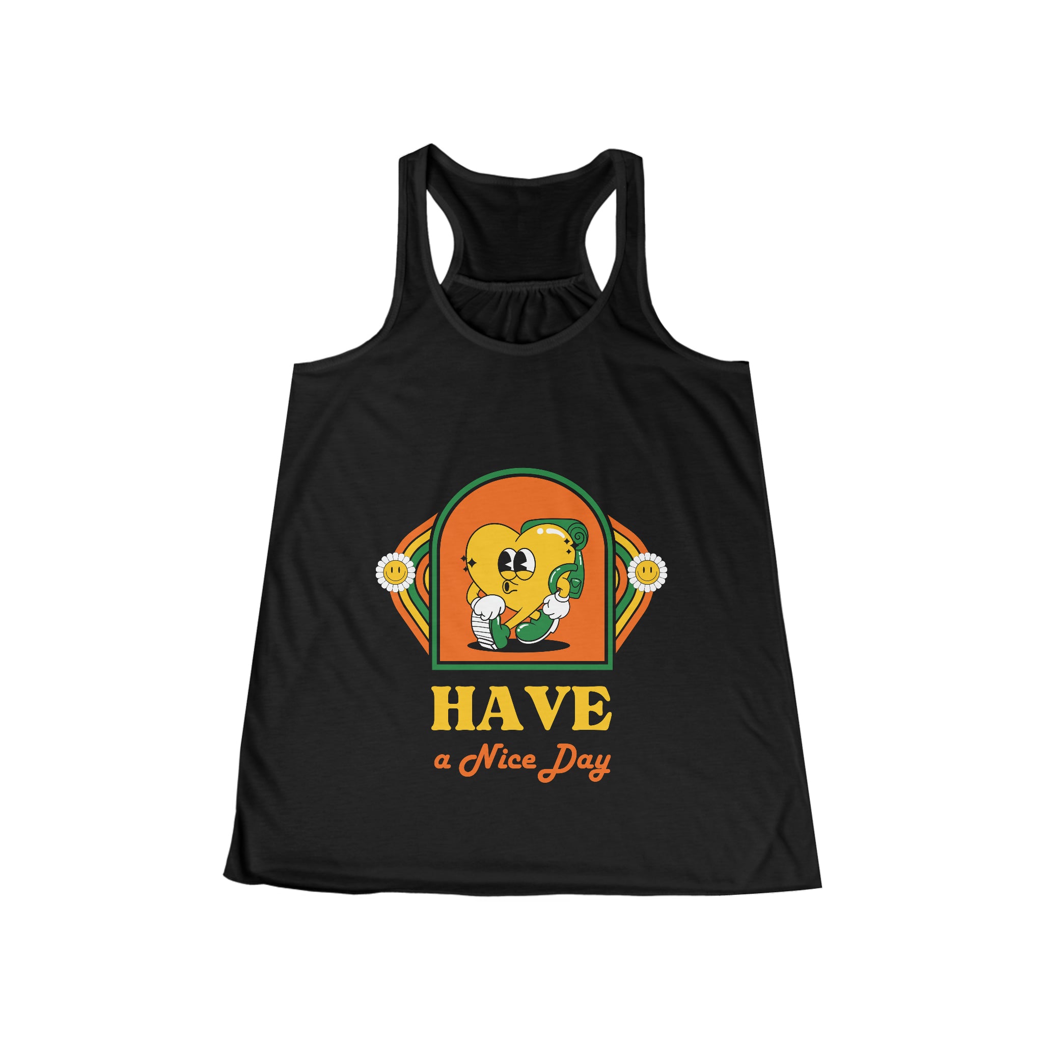 SORTYGO - Have a Nice Day Women Flowy Racerback Tank in Black