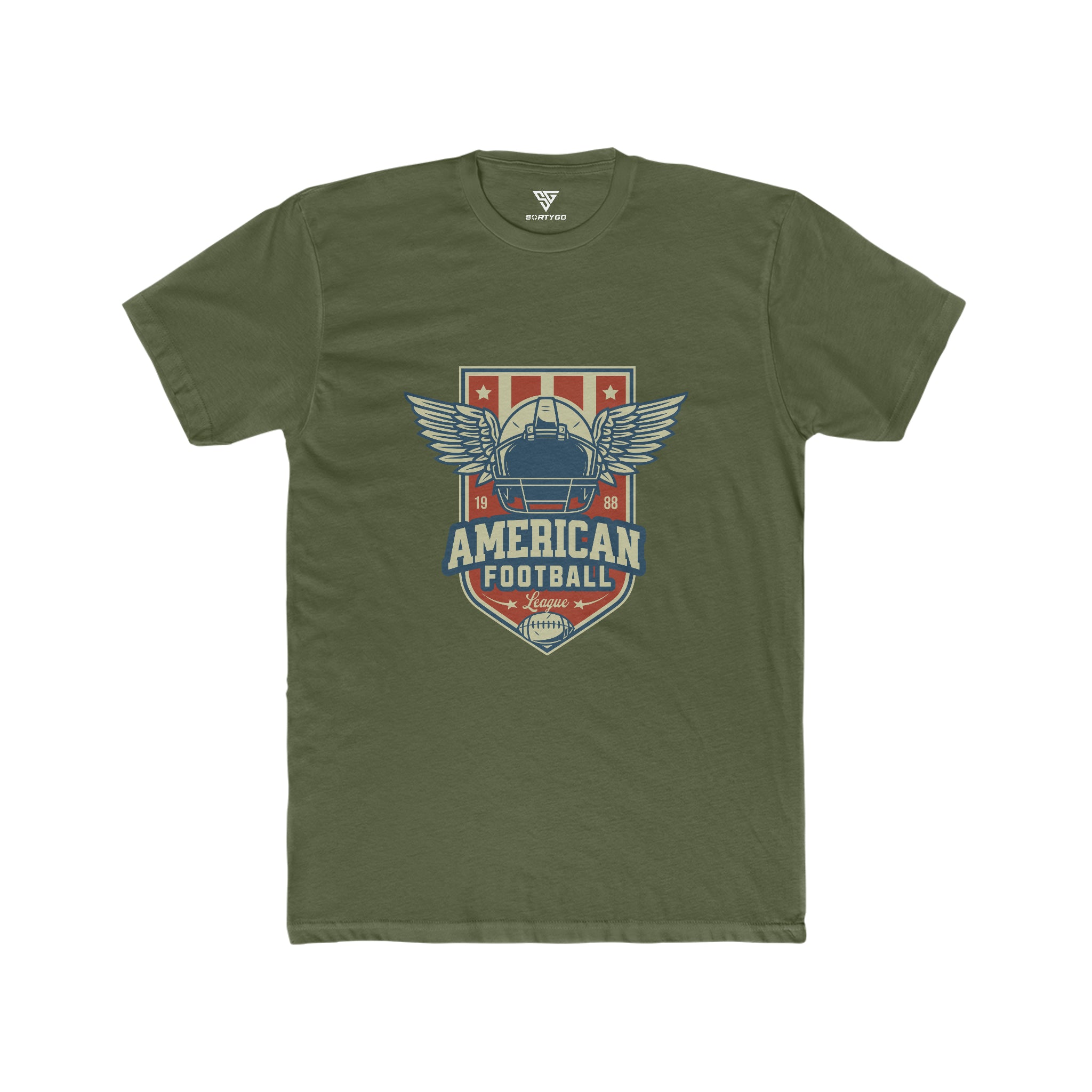 SORTYGO - American Football League Men Fitted T-Shirt in Solid Military Green