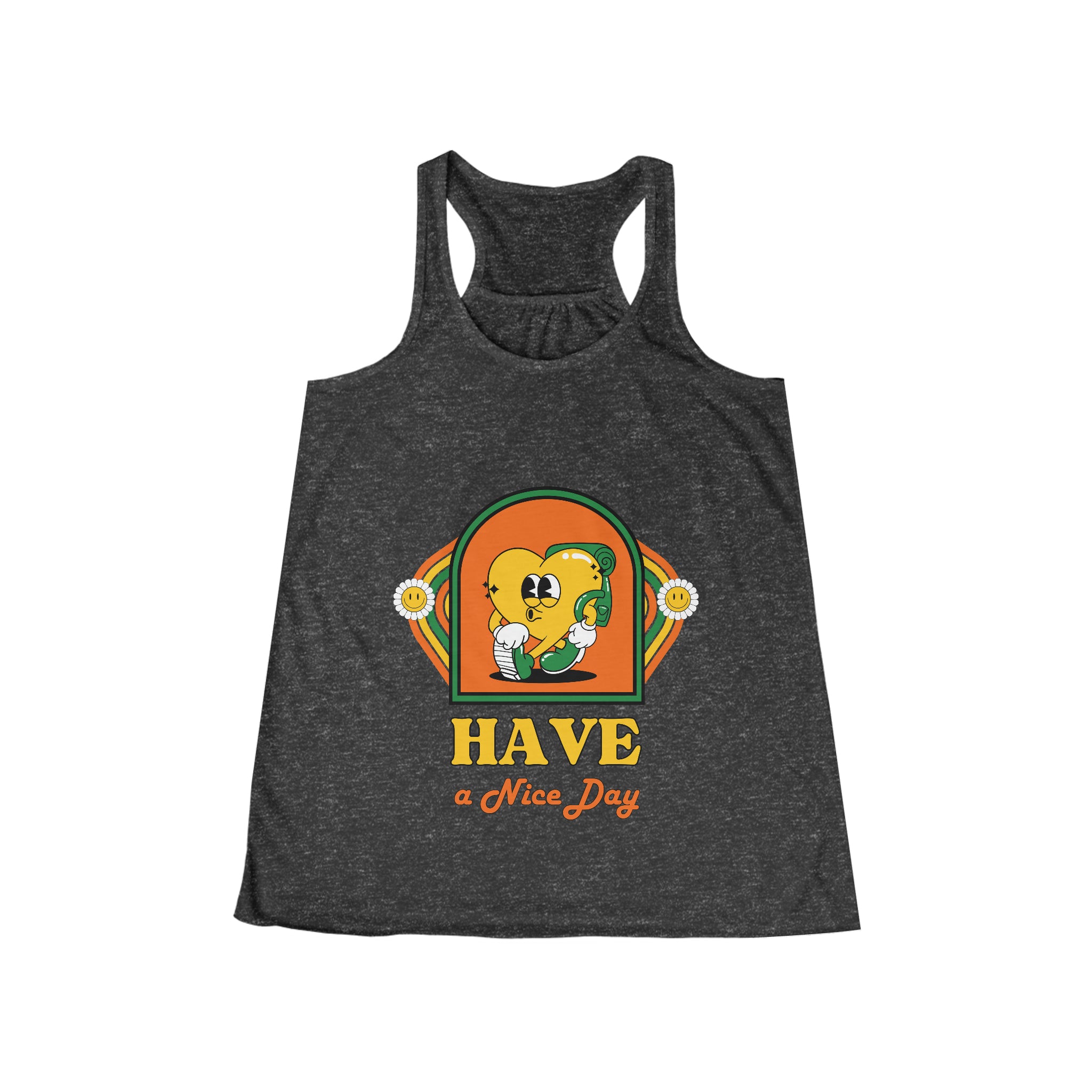 SORTYGO - Have a Nice Day Women Flowy Racerback Tank in Dark Grey Heather