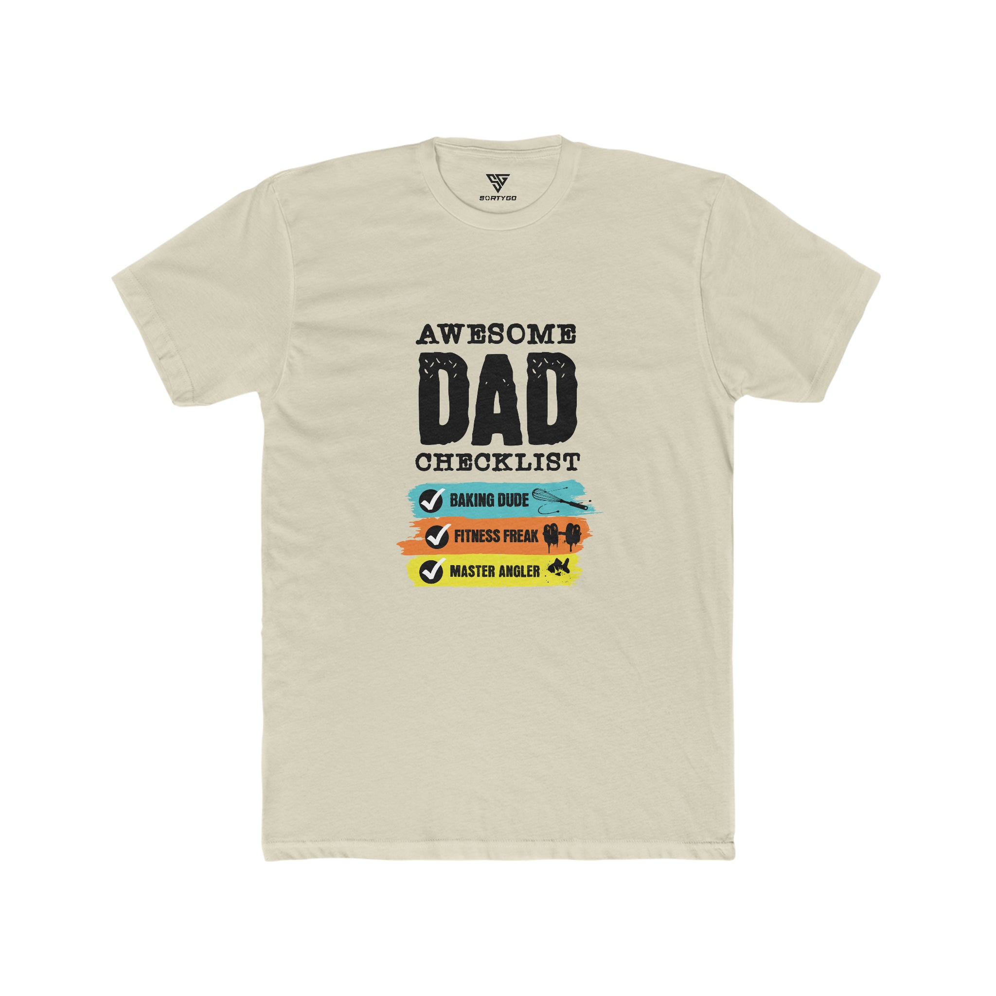 SORTYGO - Awesome Dad Men Fitted T-Shirt in Solid Cream
