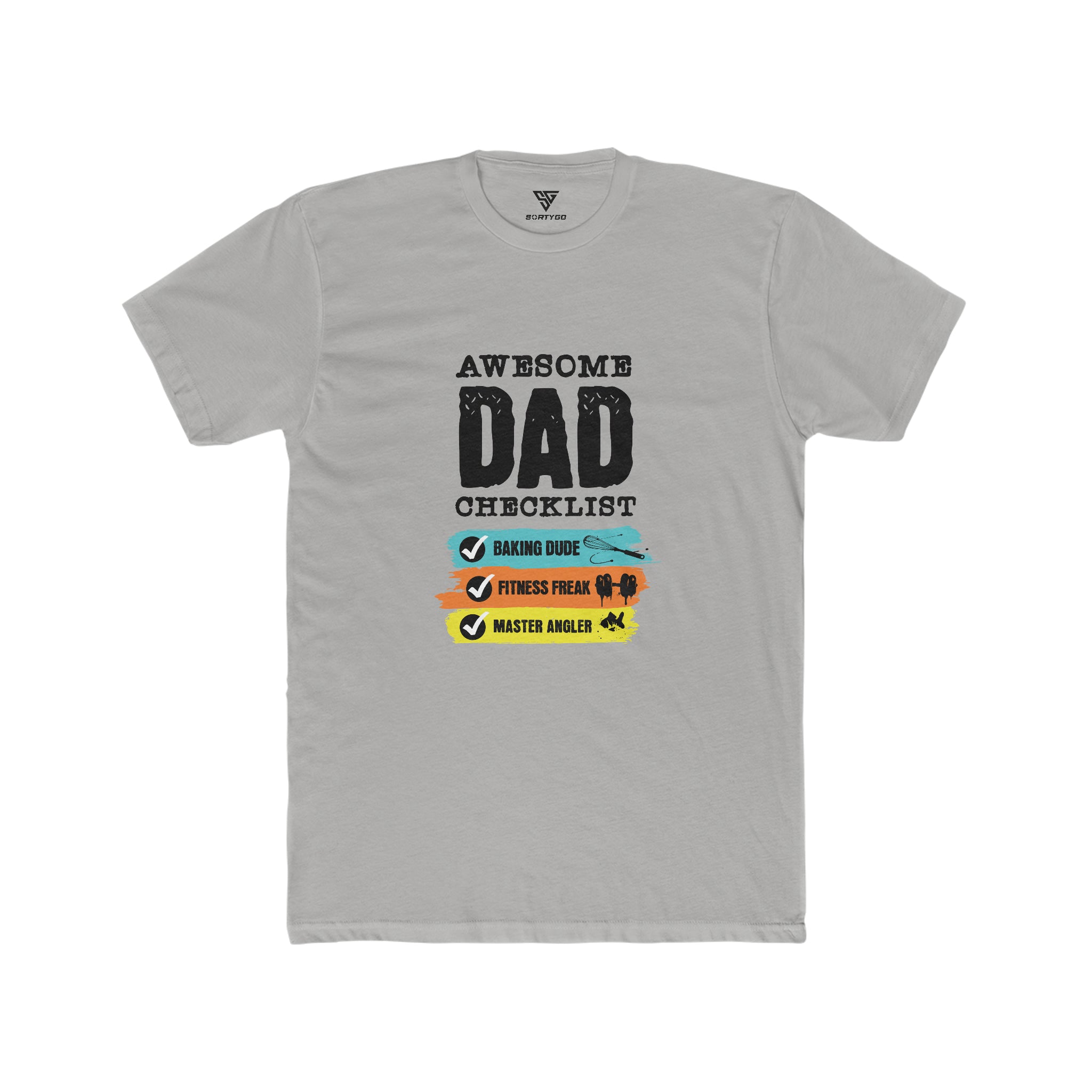 SORTYGO - Awesome Dad Men Fitted T-Shirt in Solid Light Grey