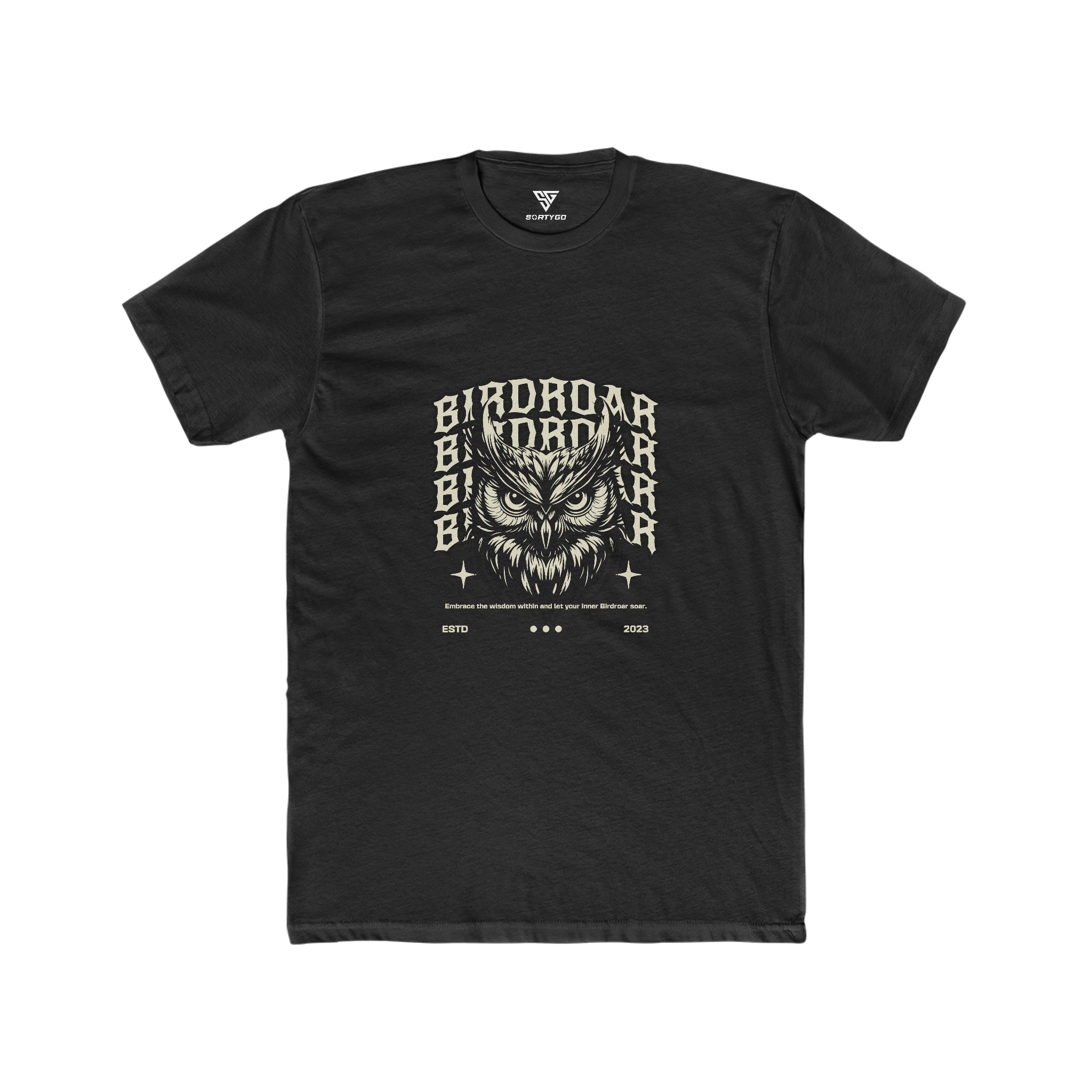 SORTYGO - Birdroar Men Fitted T-Shirt in Solid Black