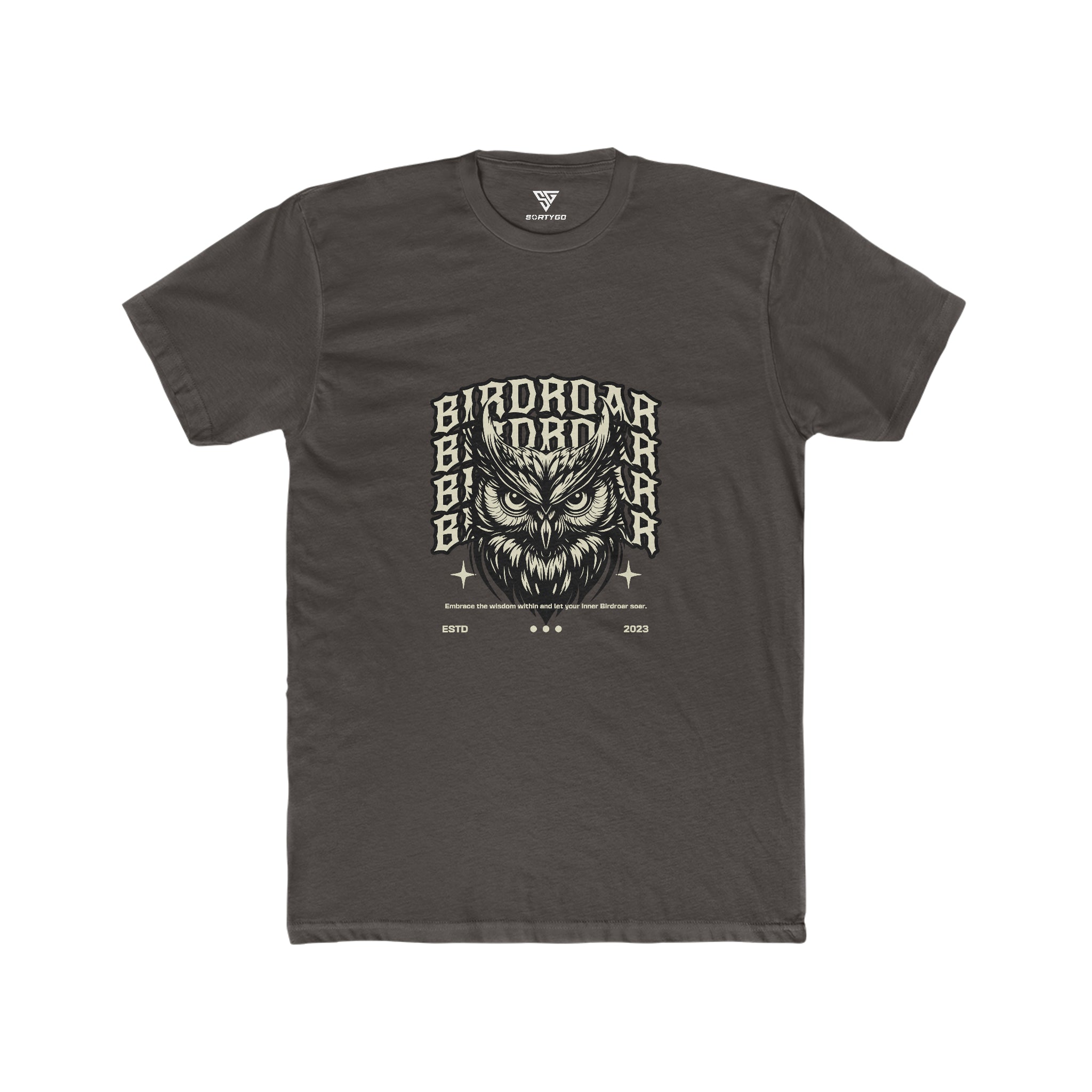 SORTYGO - Birdroar Men Fitted T-Shirt in Solid Dark Chocolate