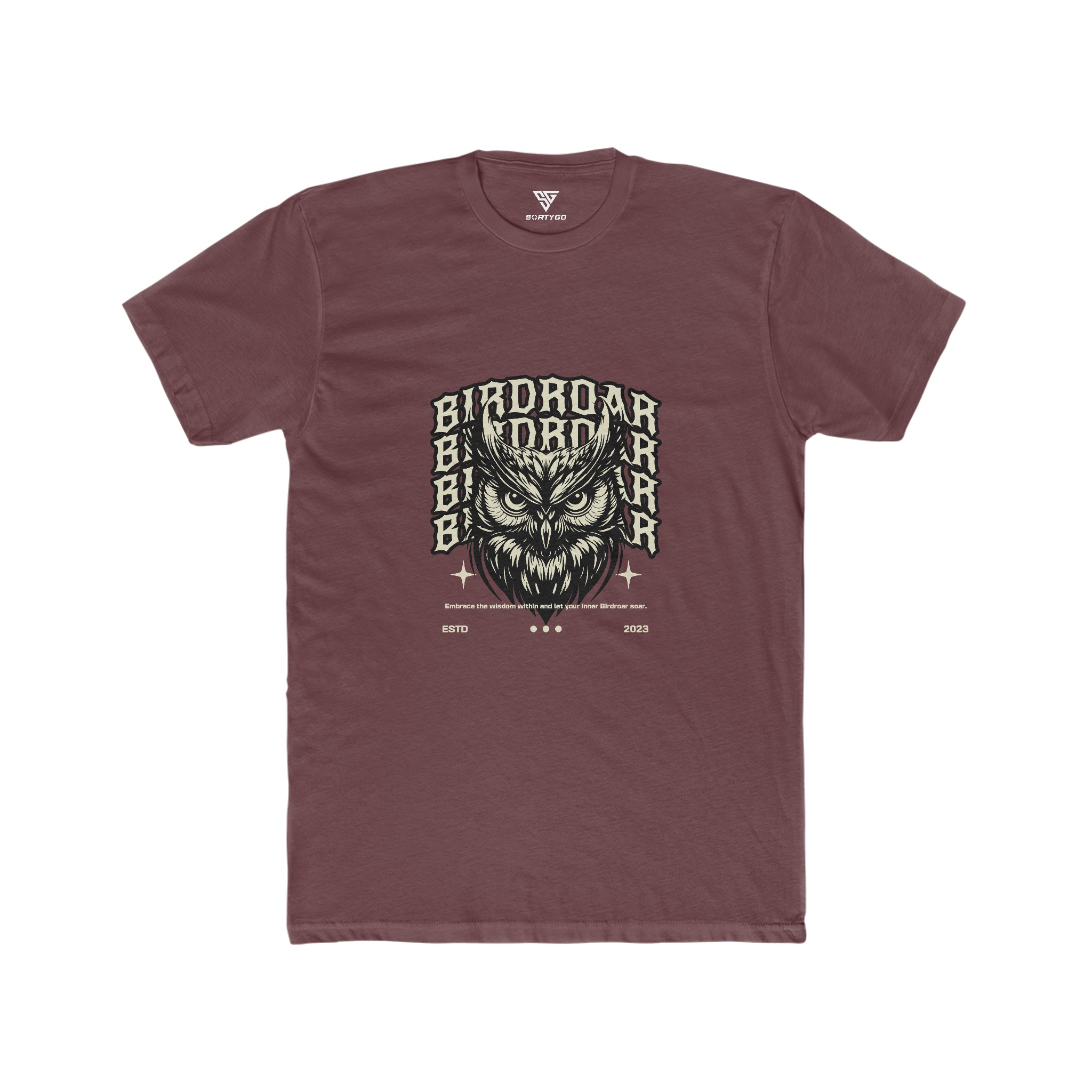 SORTYGO - Birdroar Men Fitted T-Shirt in Solid Maroon