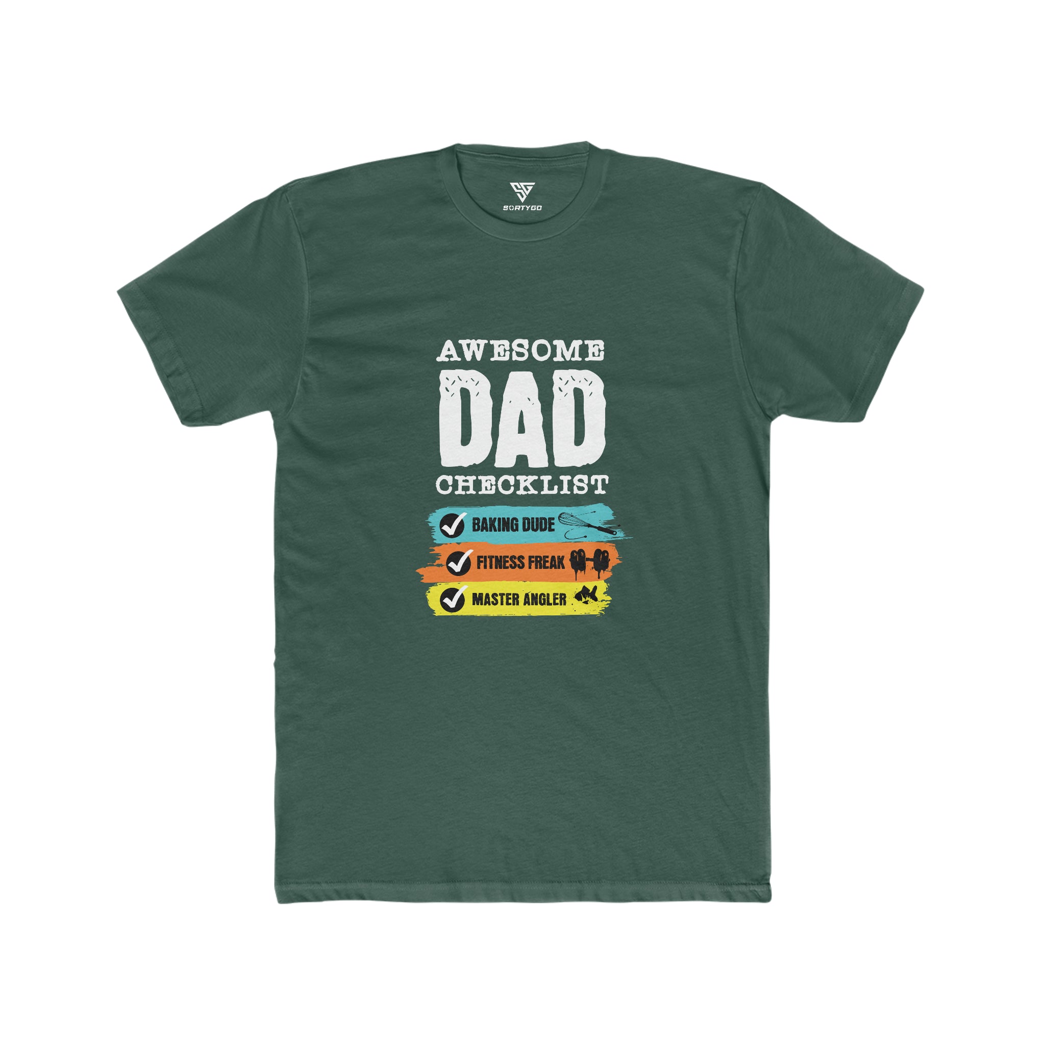 SORTYGO - Awesome Dad Men Fitted T-Shirt in Solid Forest Green