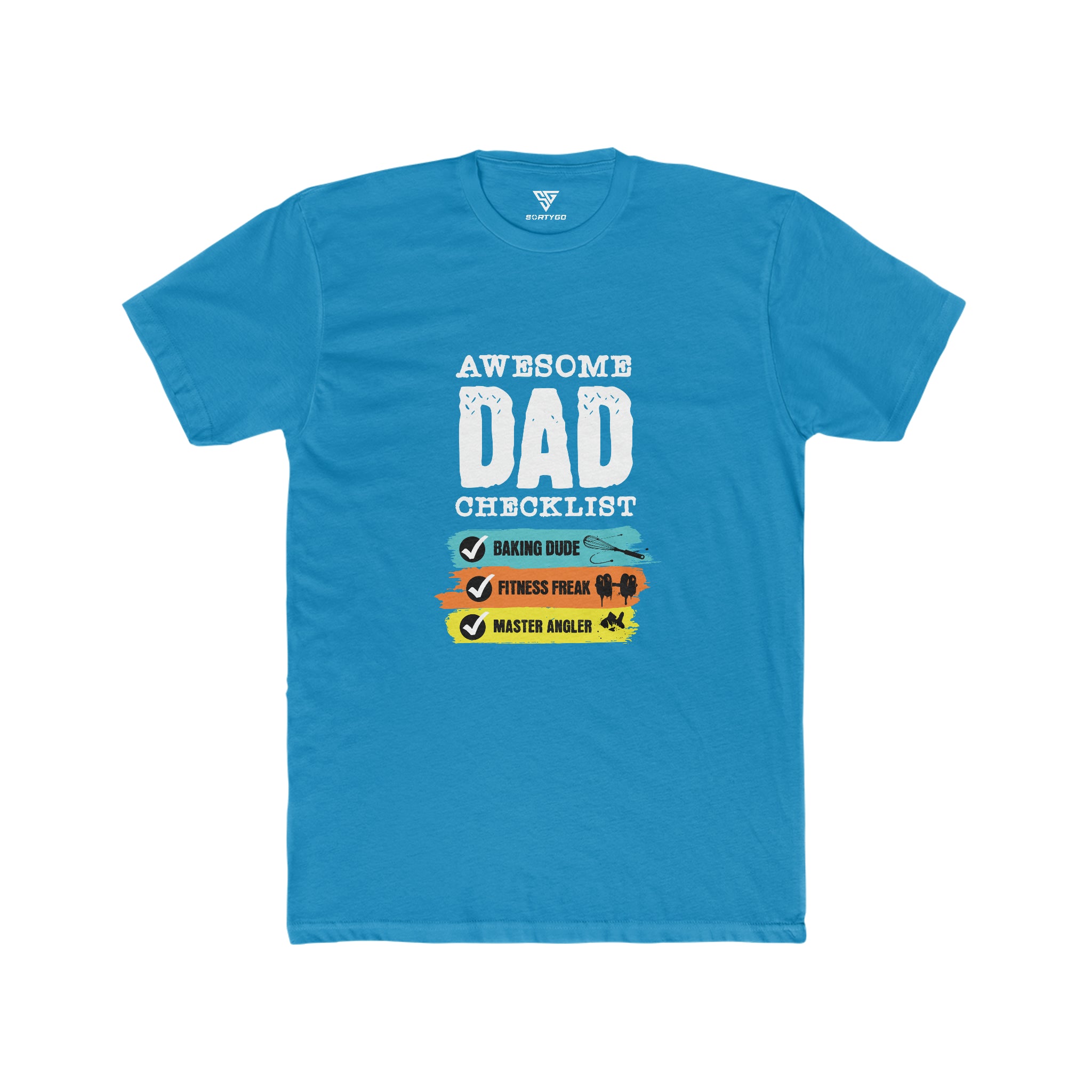 SORTYGO - Awesome Dad Men Fitted T-Shirt in Solid Turquoise