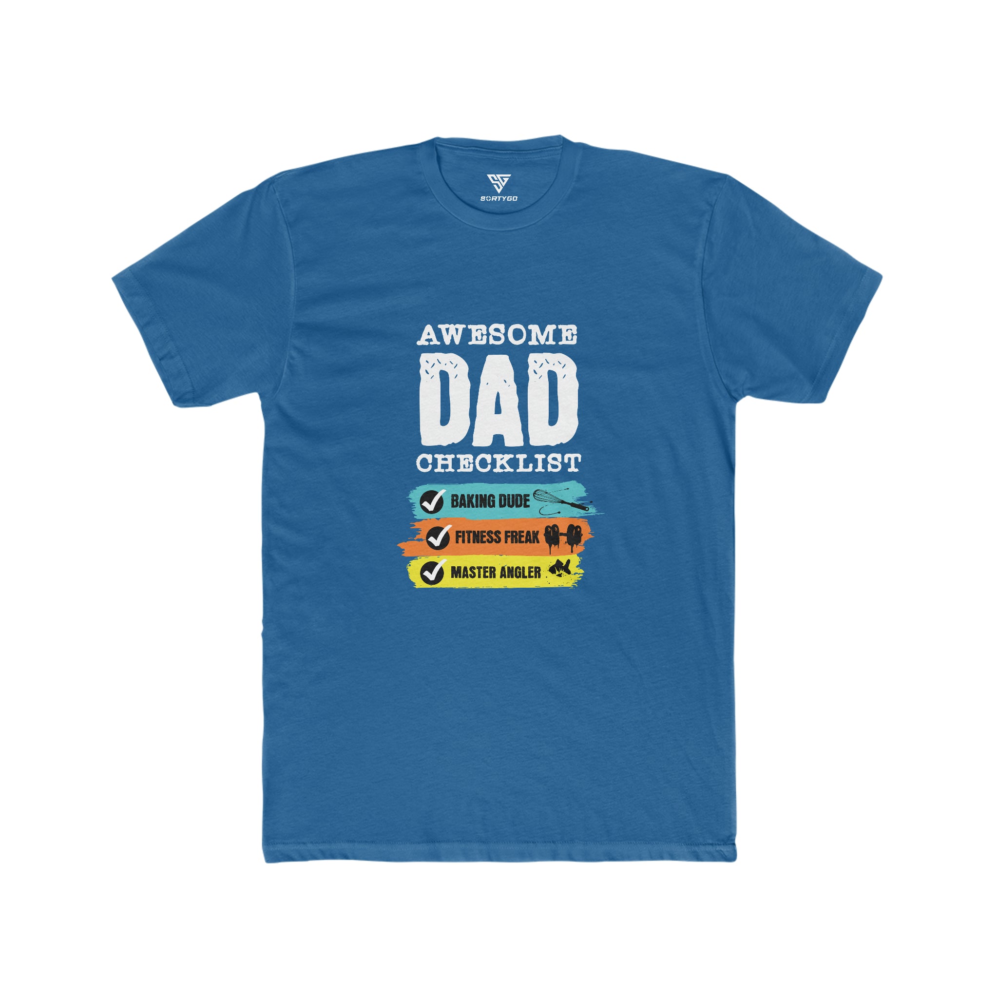 SORTYGO - Awesome Dad Men Fitted T-Shirt in Solid Cool Blue