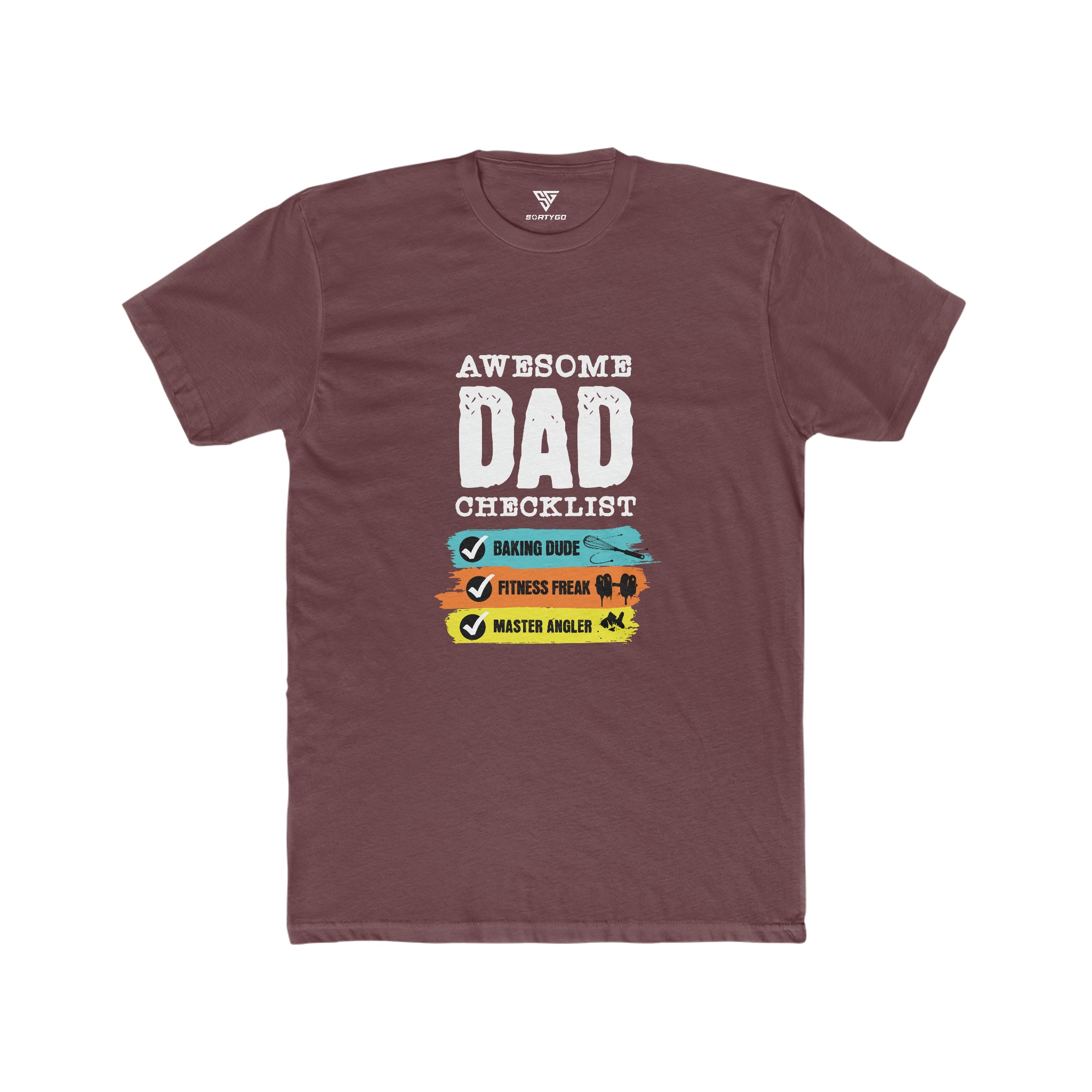 SORTYGO - Awesome Dad Men Fitted T-Shirt in Solid Maroon