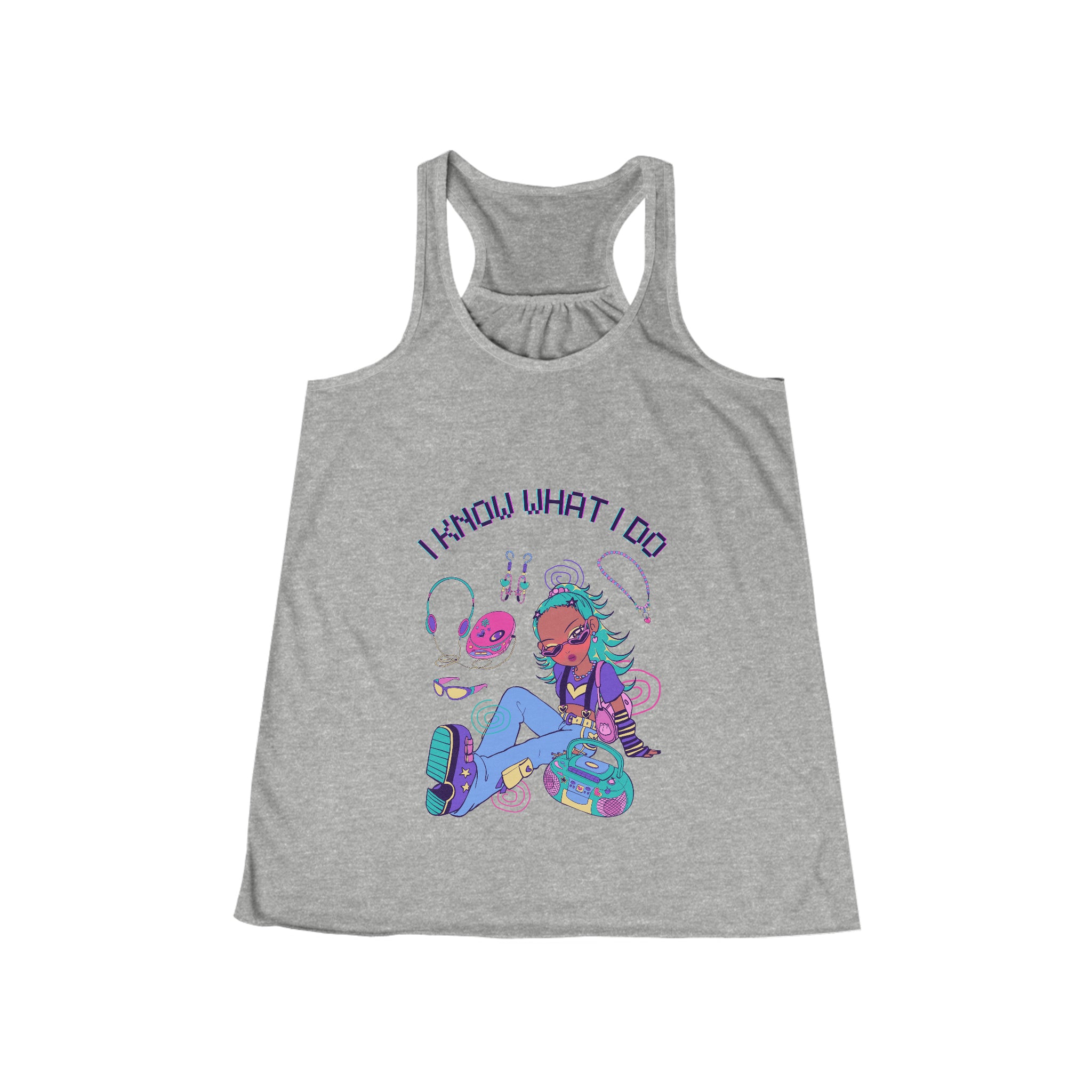 SORTYGO - I Know What I Do Women Flowy Racerback Tank in Athletic Heather