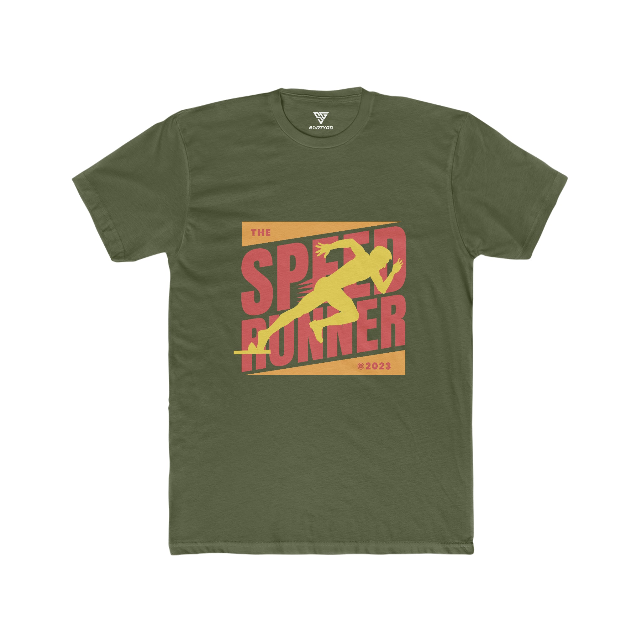 SORTYGO - Speed Runner Men Fitted T-Shirt in Solid Military Green