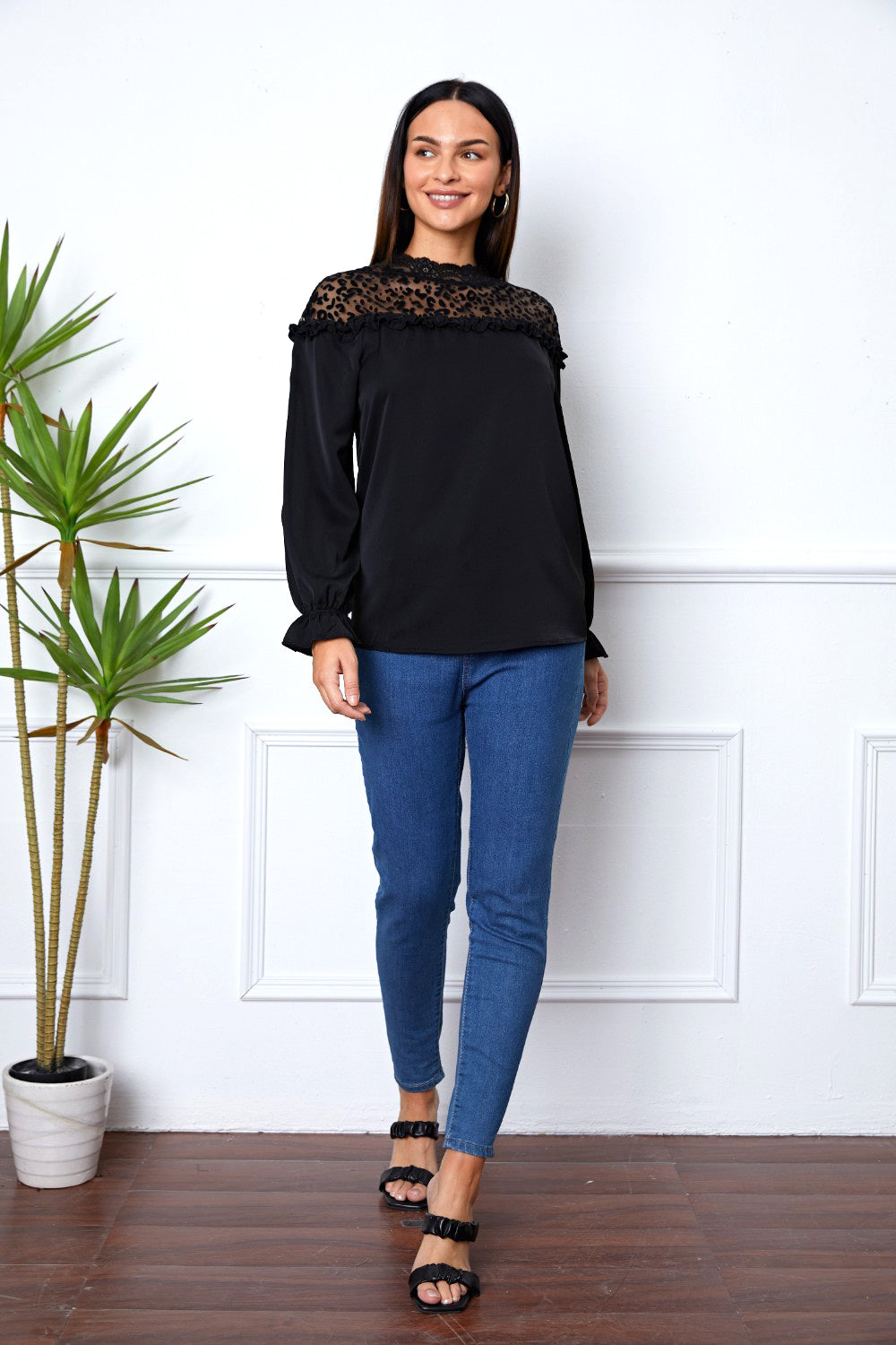 SORTYGO - Elegant Noir Lace Detail Blouse in