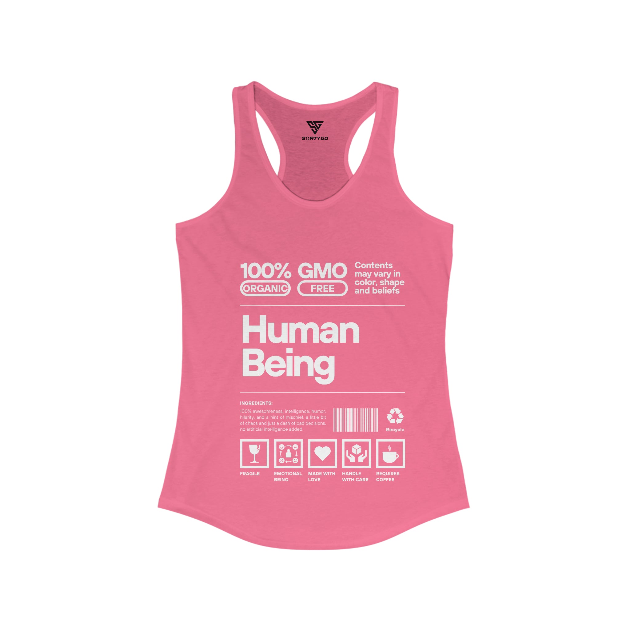 SORTYGO - Cute Human Being Women Ideal Racerback Tank in Solid Hot Pink