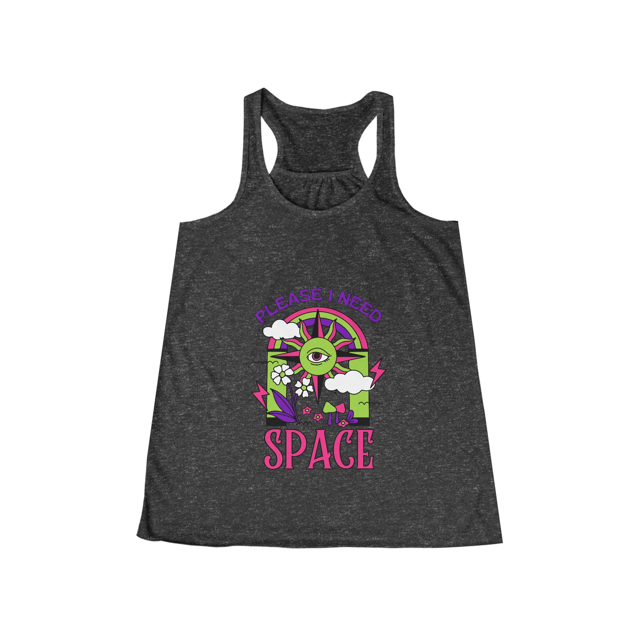 SORTYGO - Need Space Women Flowy Racerback Tank in Dark Grey Heather