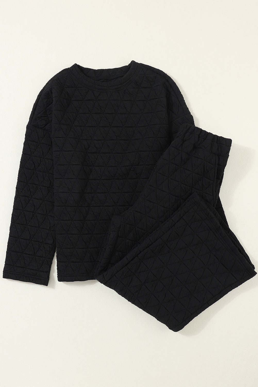 Quilted Pullover & Wide-Leg Pants Set