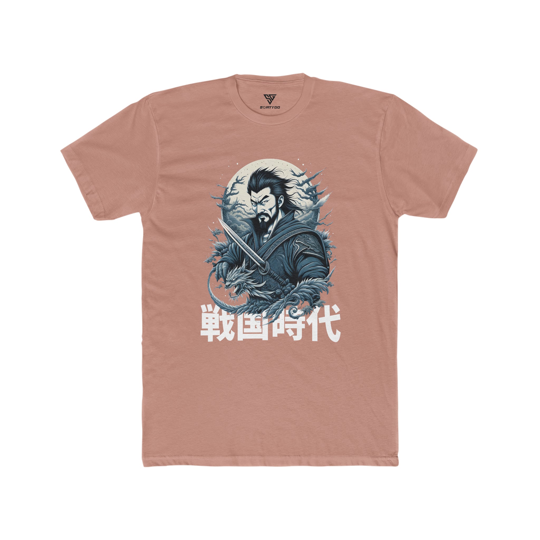 SORTYGO - Japanese Warrior Men Fitted T-Shirt in Solid Desert Pink
