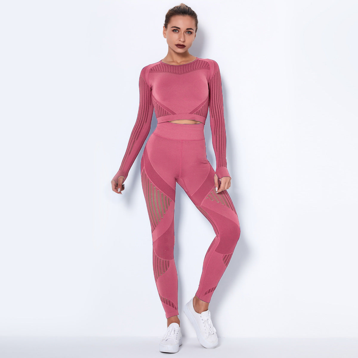 SORTYGO - Knitted Long Sleeve Yoga Wear Suit in Watermelon Red