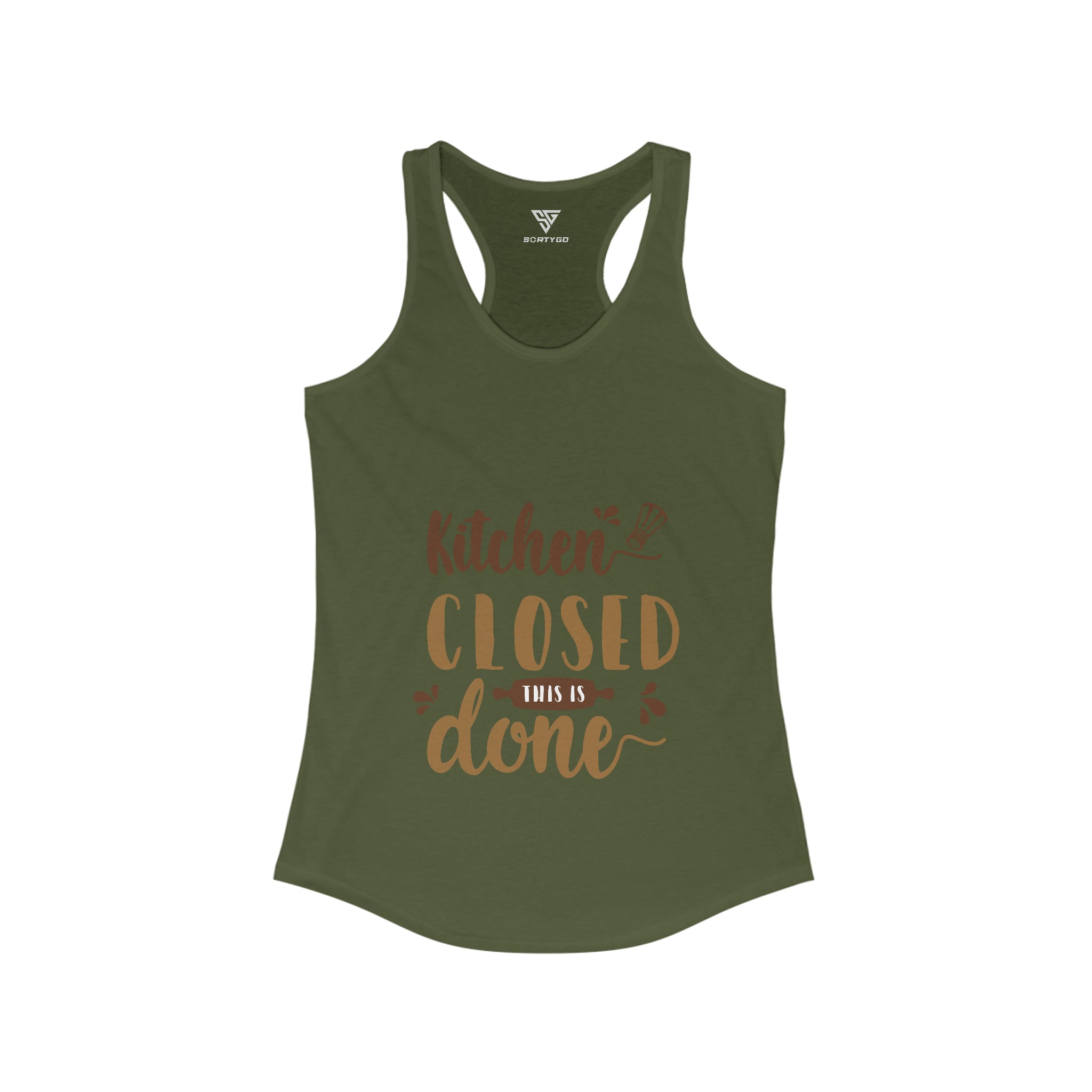 SORTYGO - Kitchen Closed Women Ideal Racerback Tank in Solid Military Green