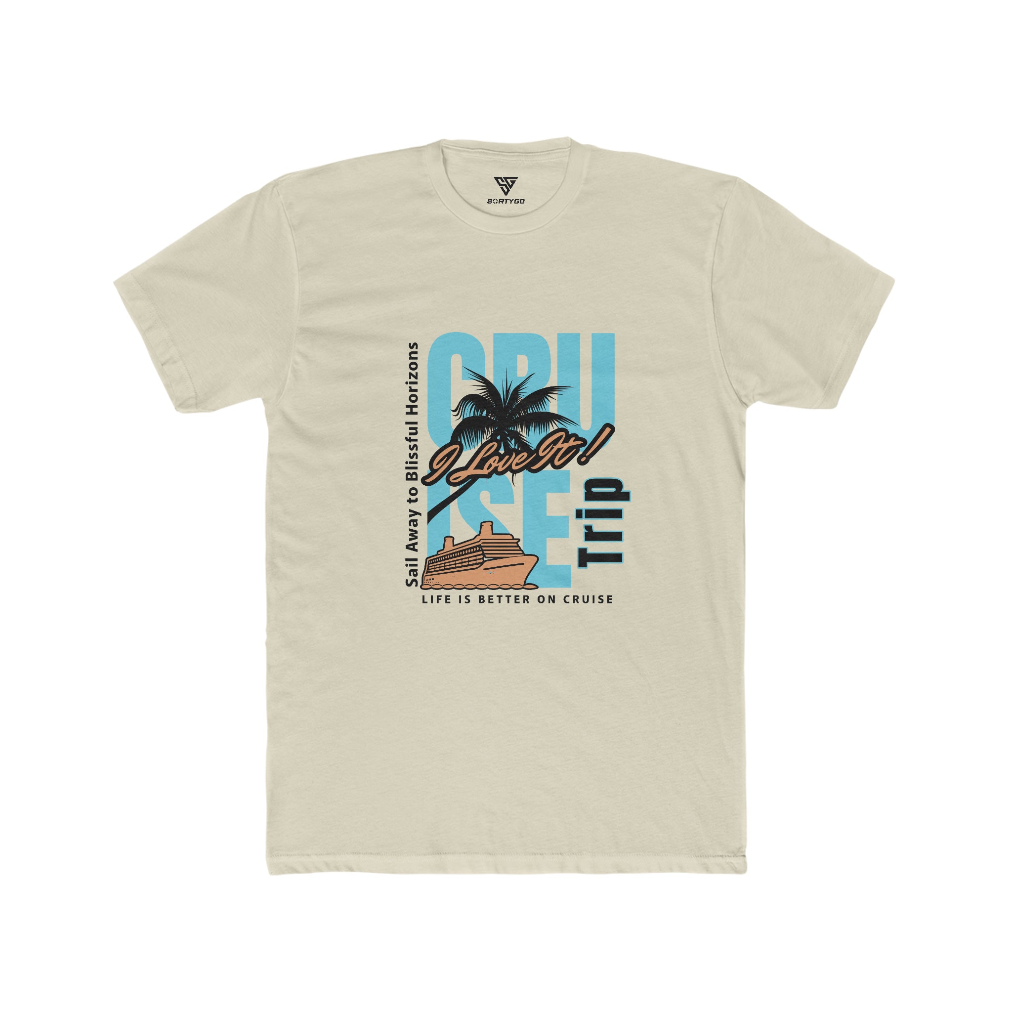 SORTYGO - Cruise Trip Men Fitted T-Shirt in Solid Cream