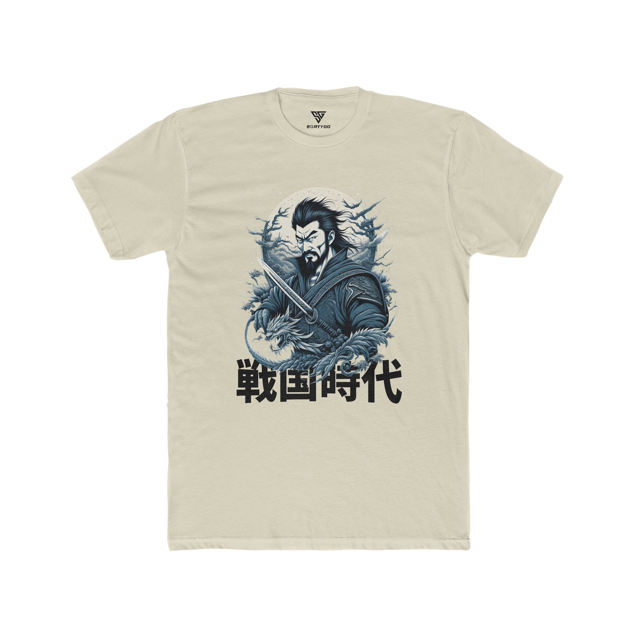 SORTYGO - Japanese Warrior Men Fitted T-Shirt in Solid Cream