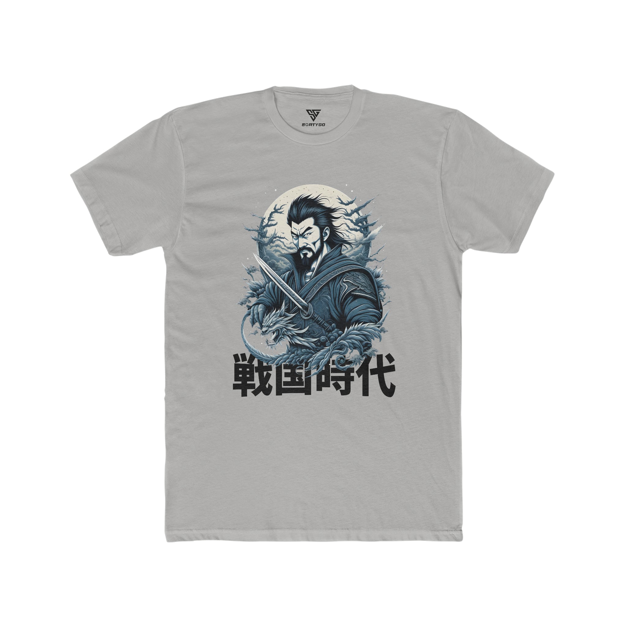 SORTYGO - Japanese Warrior Men Fitted T-Shirt in Solid Light Grey