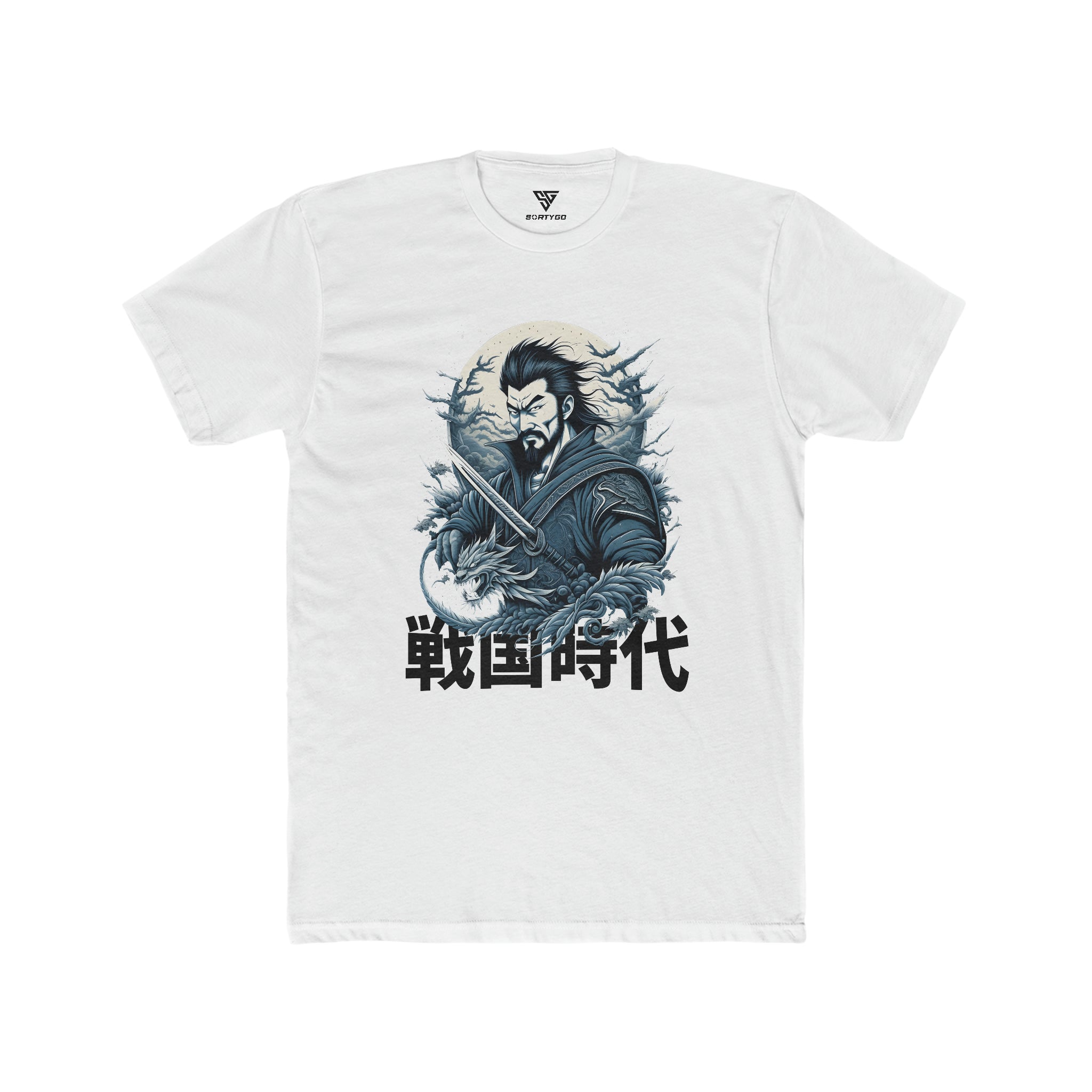 SORTYGO - Japanese Warrior Men Fitted T-Shirt in Solid White
