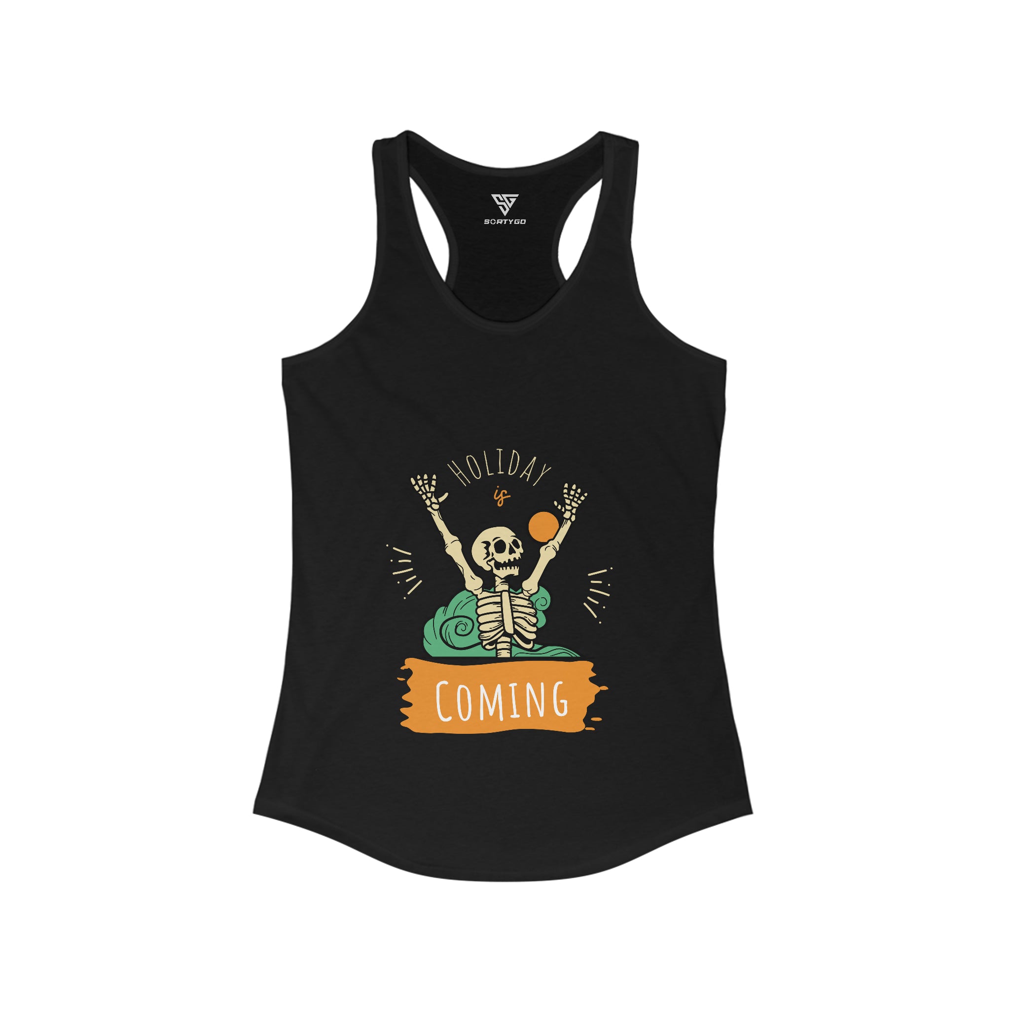SORTYGO - Holiday is Coming Women Ideal Racerback Tank in Solid Black
