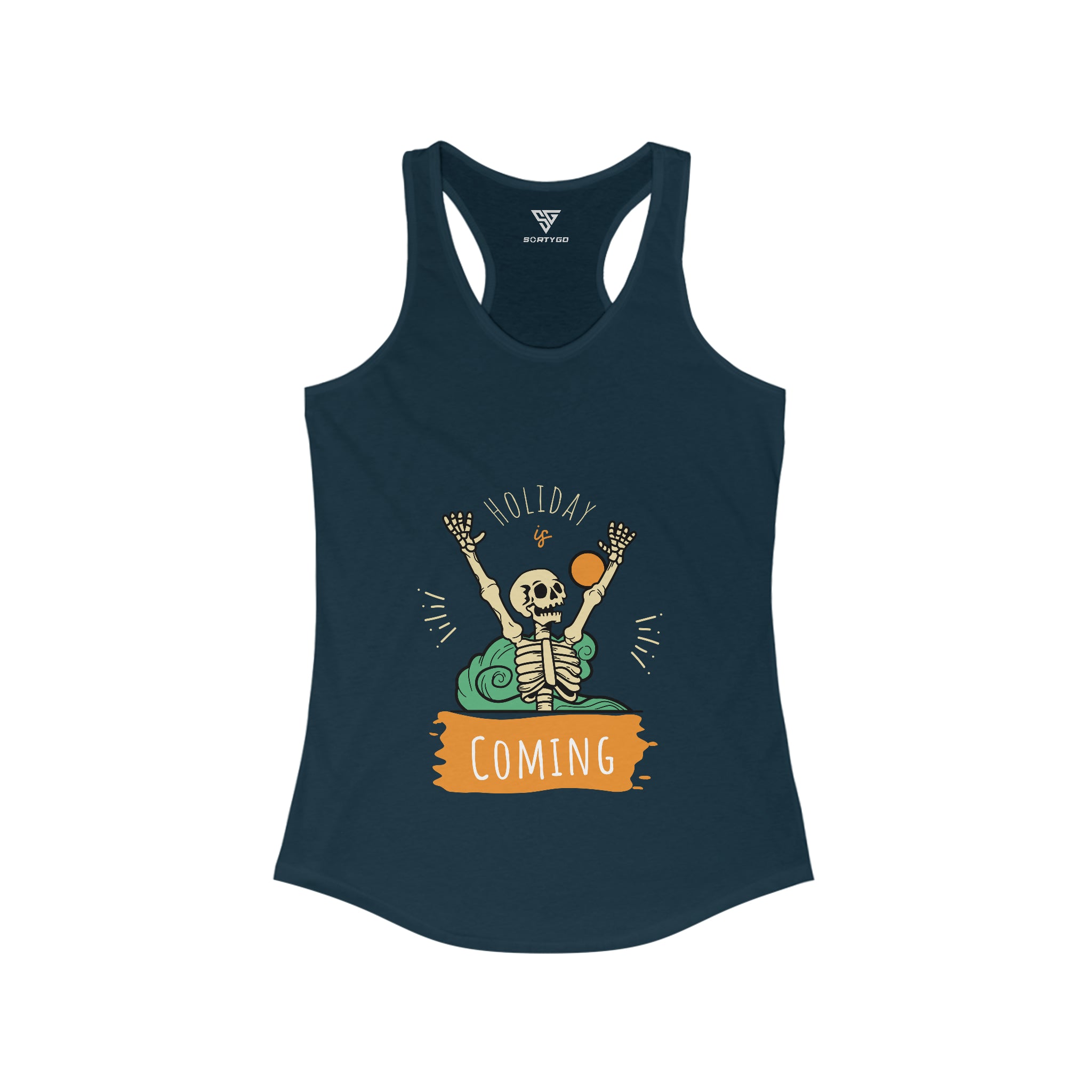 SORTYGO - Holiday is Coming Women Ideal Racerback Tank in Solid Midnight Navy