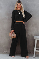 Ribbed Cropped Top & Wide-Leg Pants Lounge Set