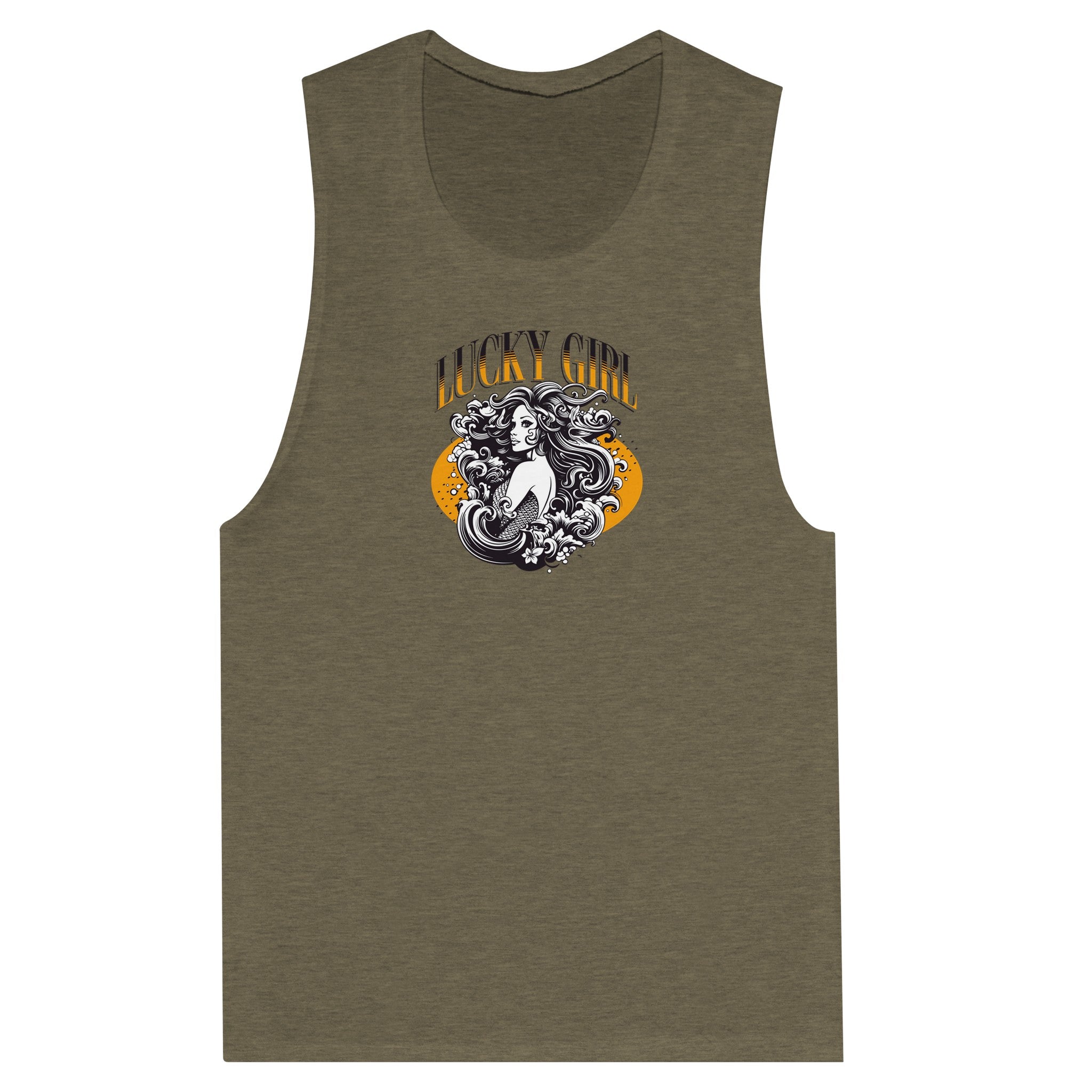 SORTYGO - Lucky Girl Women Muscle Tank in Heather Olive