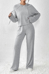 Ribbed Hoodie & Wide-Leg Pants Lounge Set